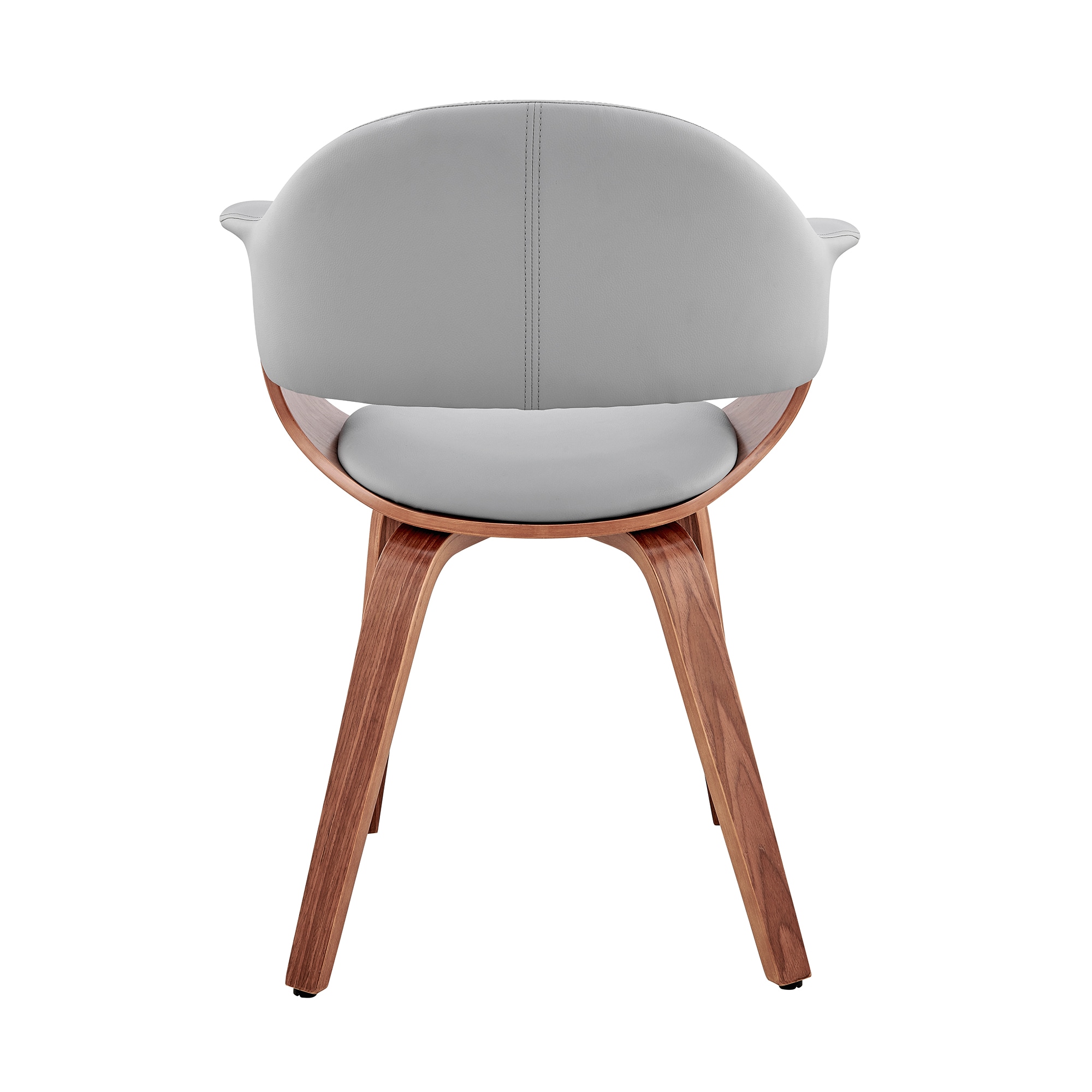 Contemporary Gray Faux Leather Armchair with Walnut Wood Frame
