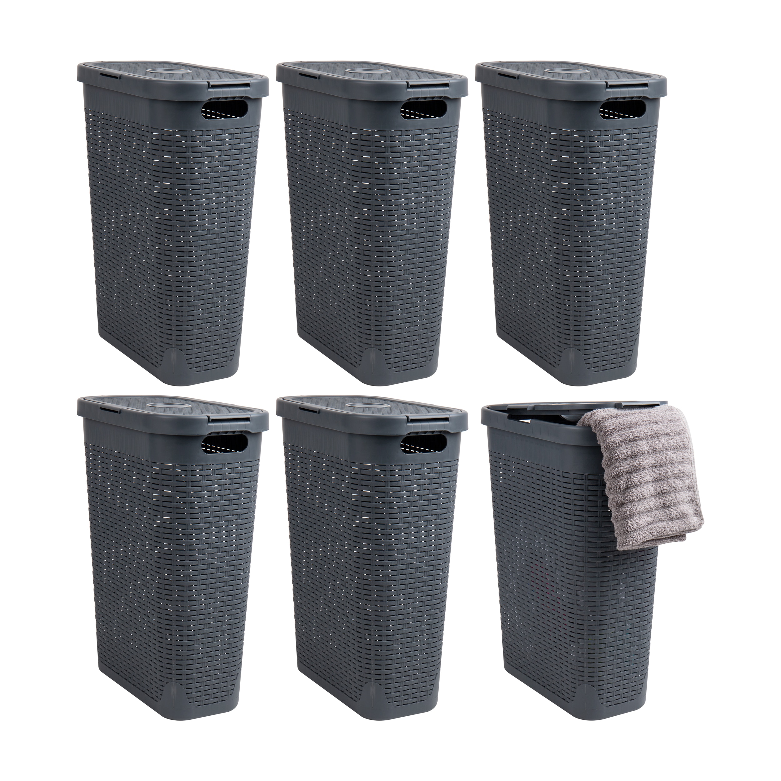 Mind Reader 6PK40HAMP-GRY 40-Liter Gray Plastic Laundry Hamper