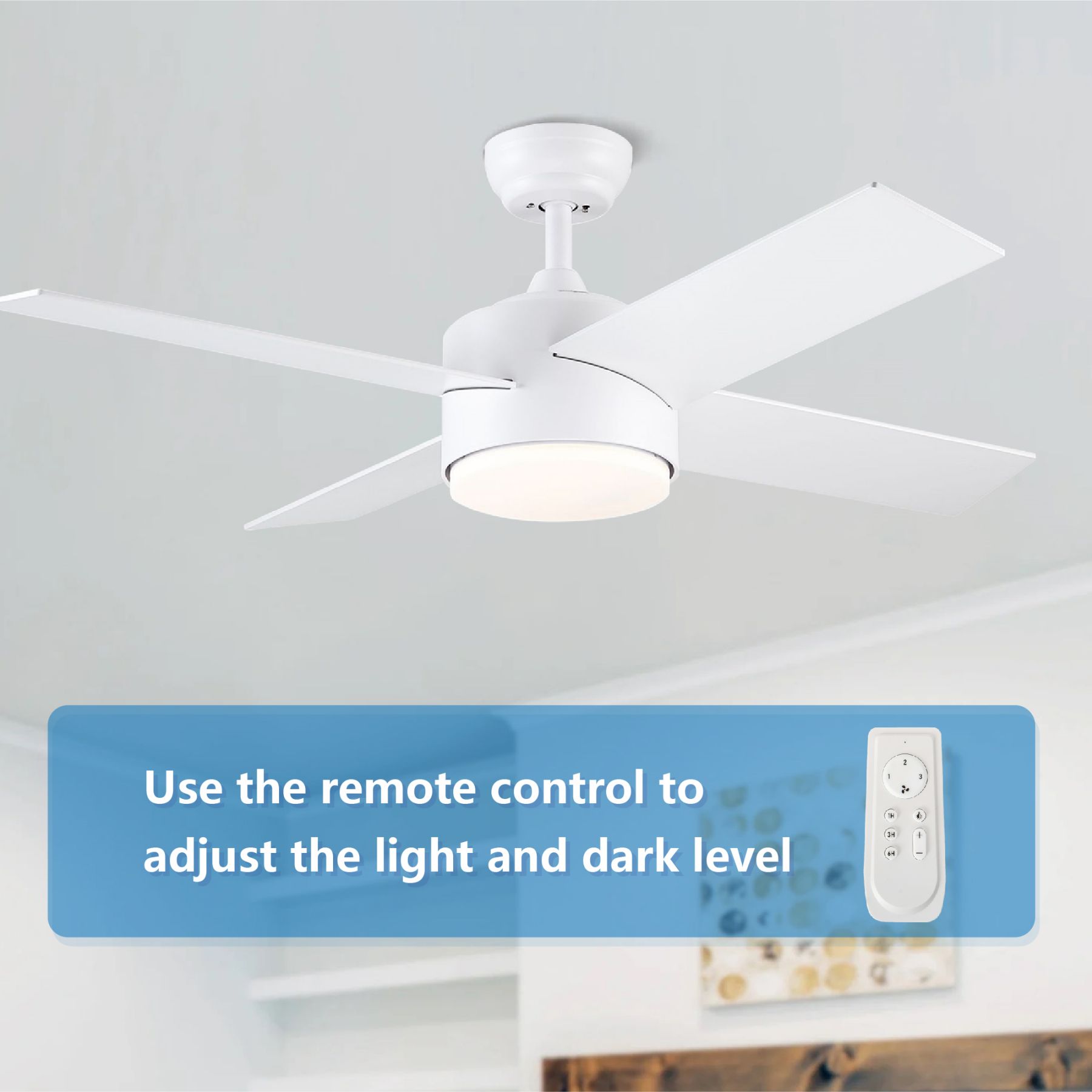 WELLFOR Dimmable Multi LED Ceiling Fan 44in White Colorchanging