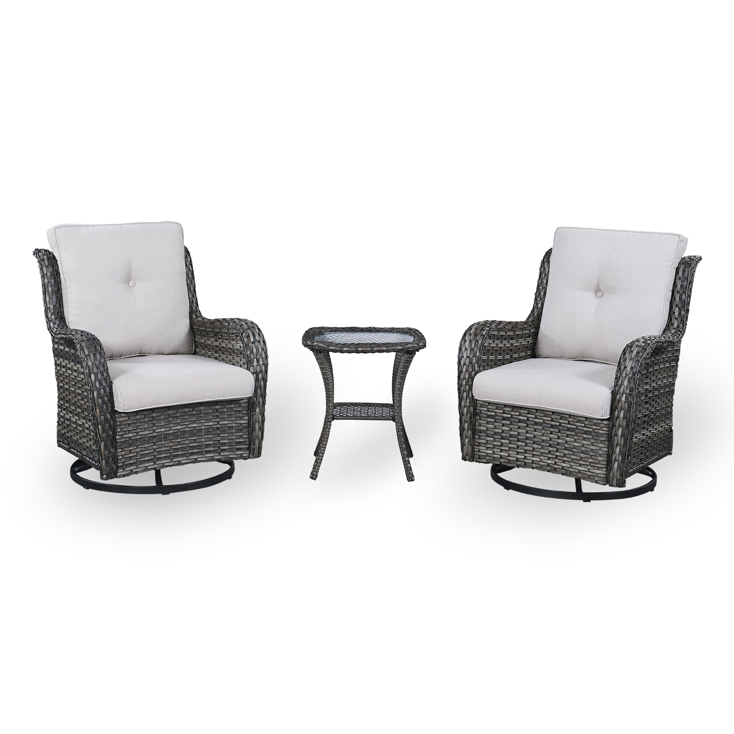 Rilyson FS036-3 Curved handrail 3 -Piece Wicker Patio Conversation Set with Beige Cushions