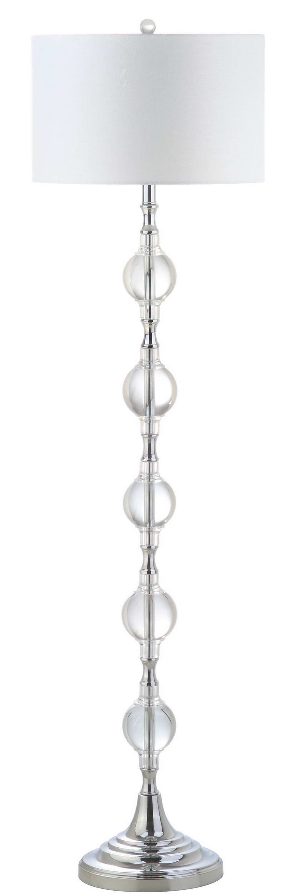 Elegant Lucida 60'' Chrome and Crystal Floor Lamp with Off-White Shade