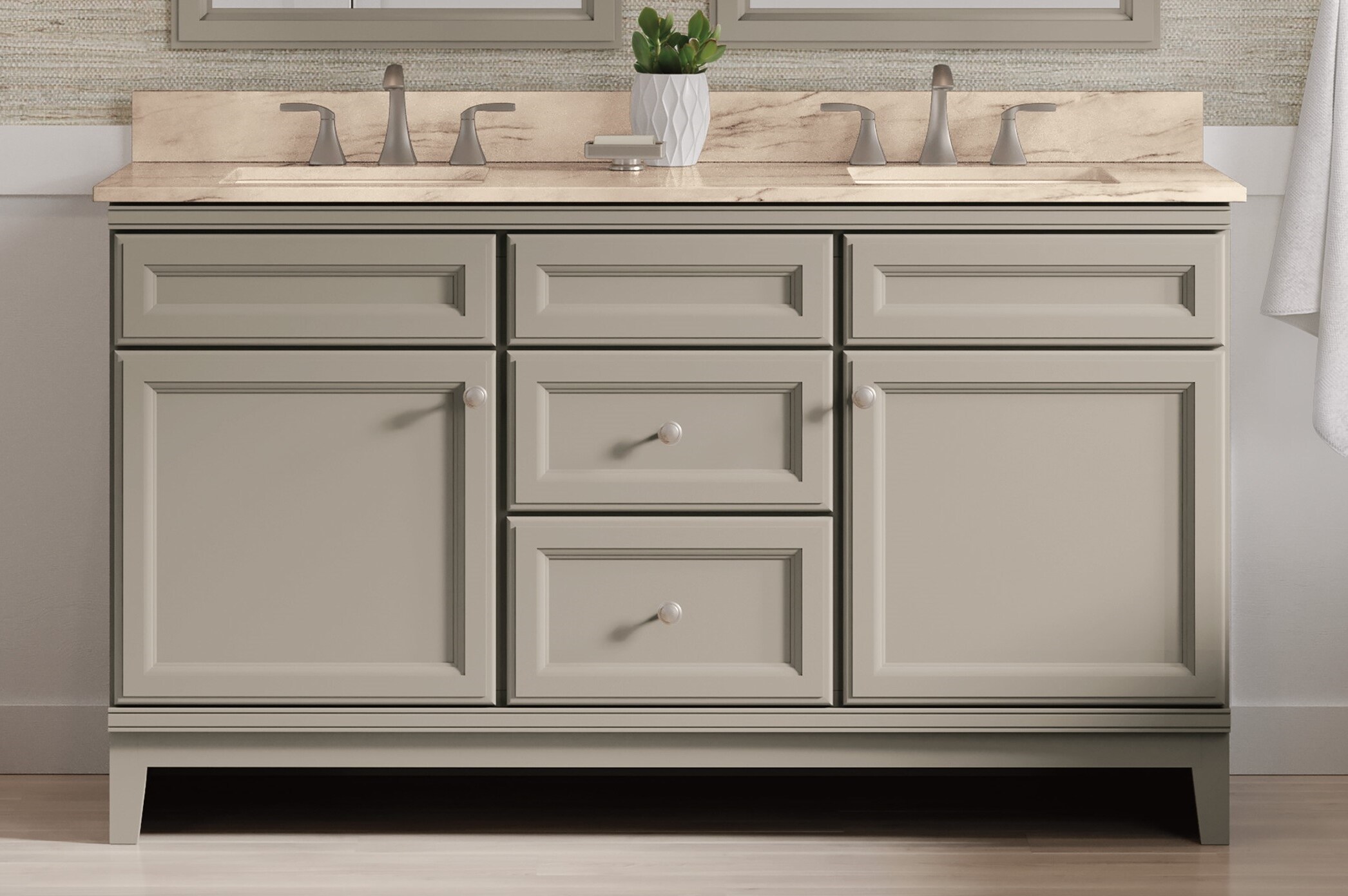 Diamond FreshFit Calhoun 61-in White Single Sink Bathroom Vanity with White Engineered Stone Top