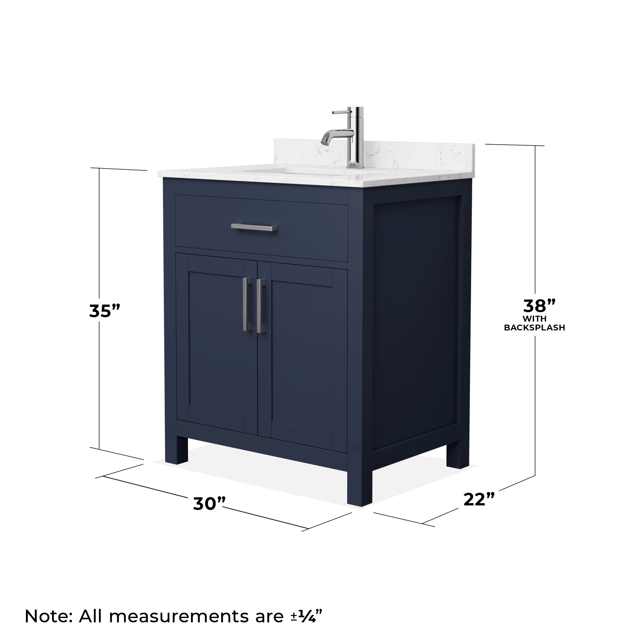 Beckett 30" Dark Blue Freestanding Single Bathroom Vanity with Marble Top