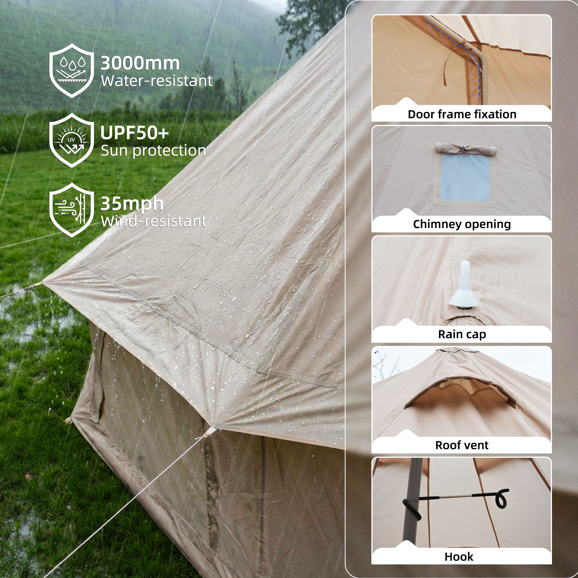 Anysun 9.8 ft Beige Bell Tent with Stove Jack 4 Season Waterproof