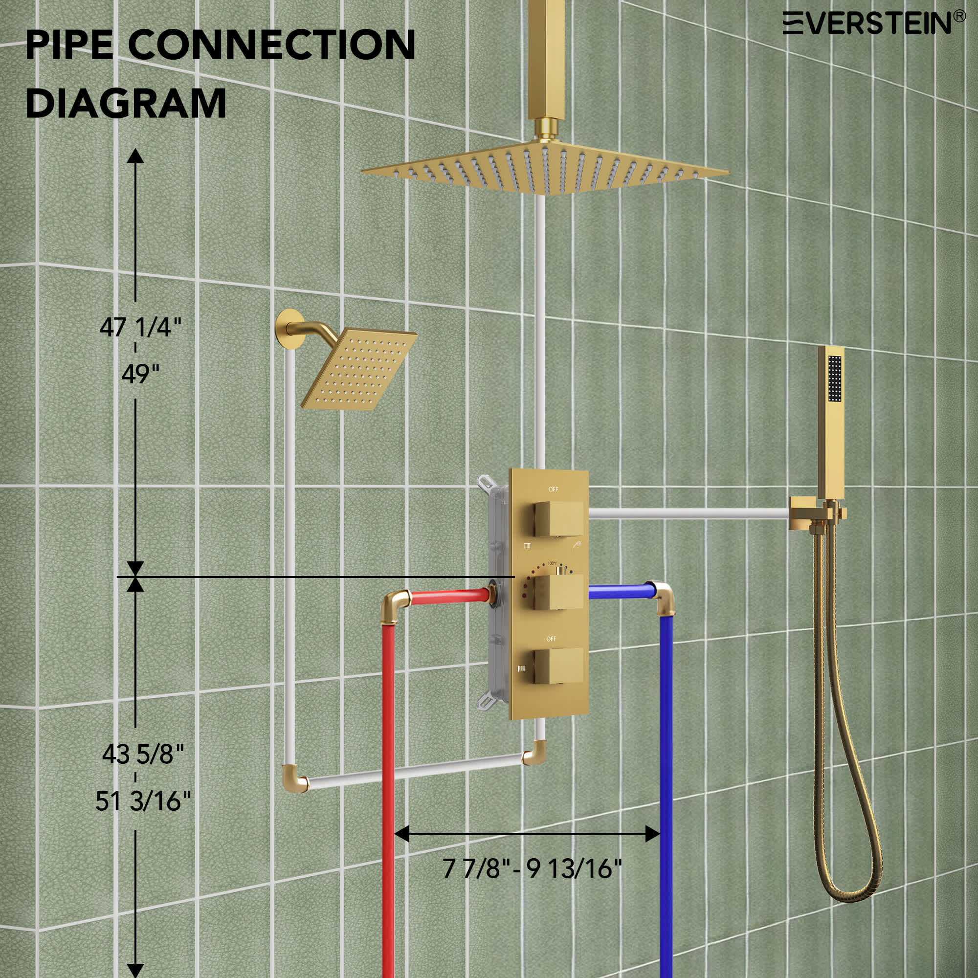 EVERSTEIN SFS1004A-GD12 Showerhead-Bar-Panels - View #8