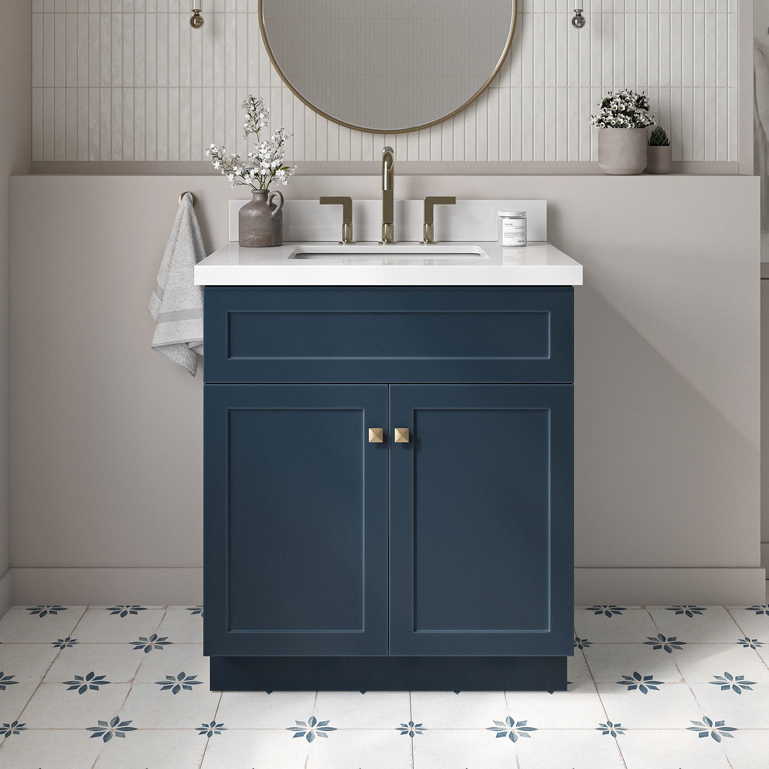 ARIEL F031SWQRVOMNB Hamlet 31-in Midnight Blue Undermount Single sink Bathroom Vanity with Pure White Quartz Quartz Top