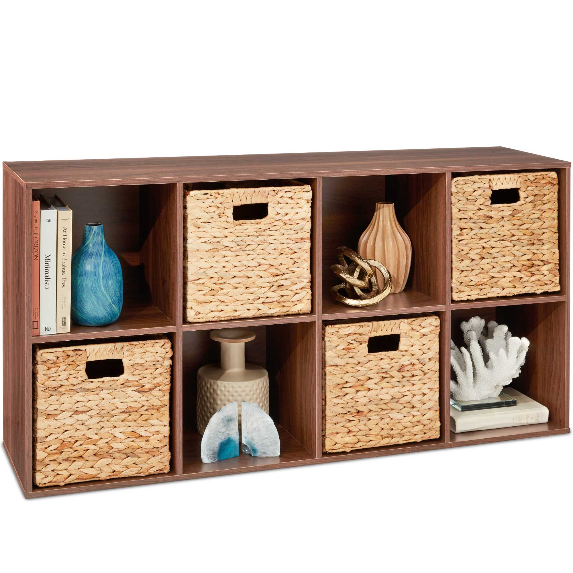 Best Choice Products SKY8765 8-Cube Bookshelf 135in Display Storage System Organizer w/ Removable Back Panels - Walnut