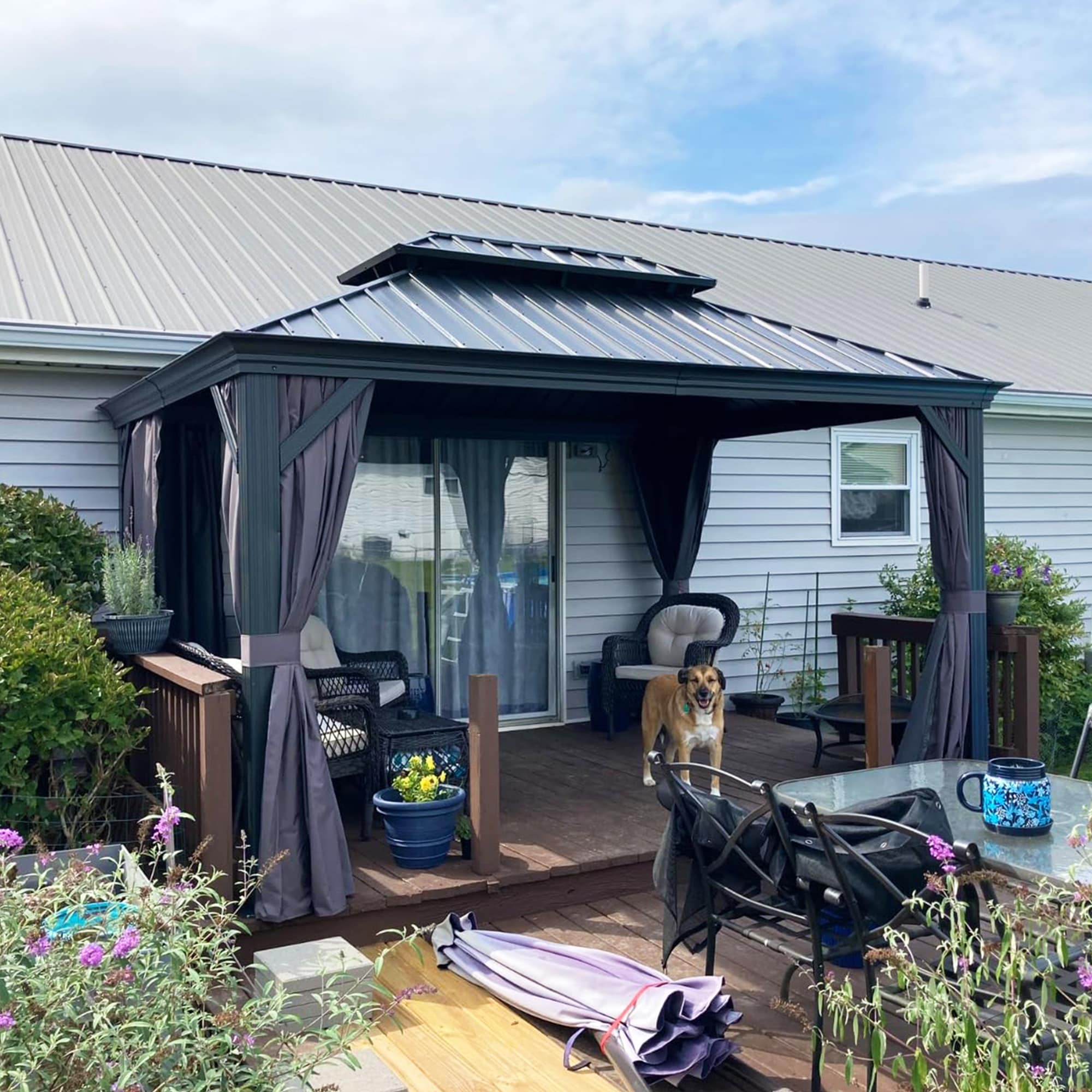 PURPLE LEAF LS04GHTG1013 13-ft x 10-ft Aluminum Permanent Gazebo Gray Gazebo with Hardtop Roof (Screen Included)