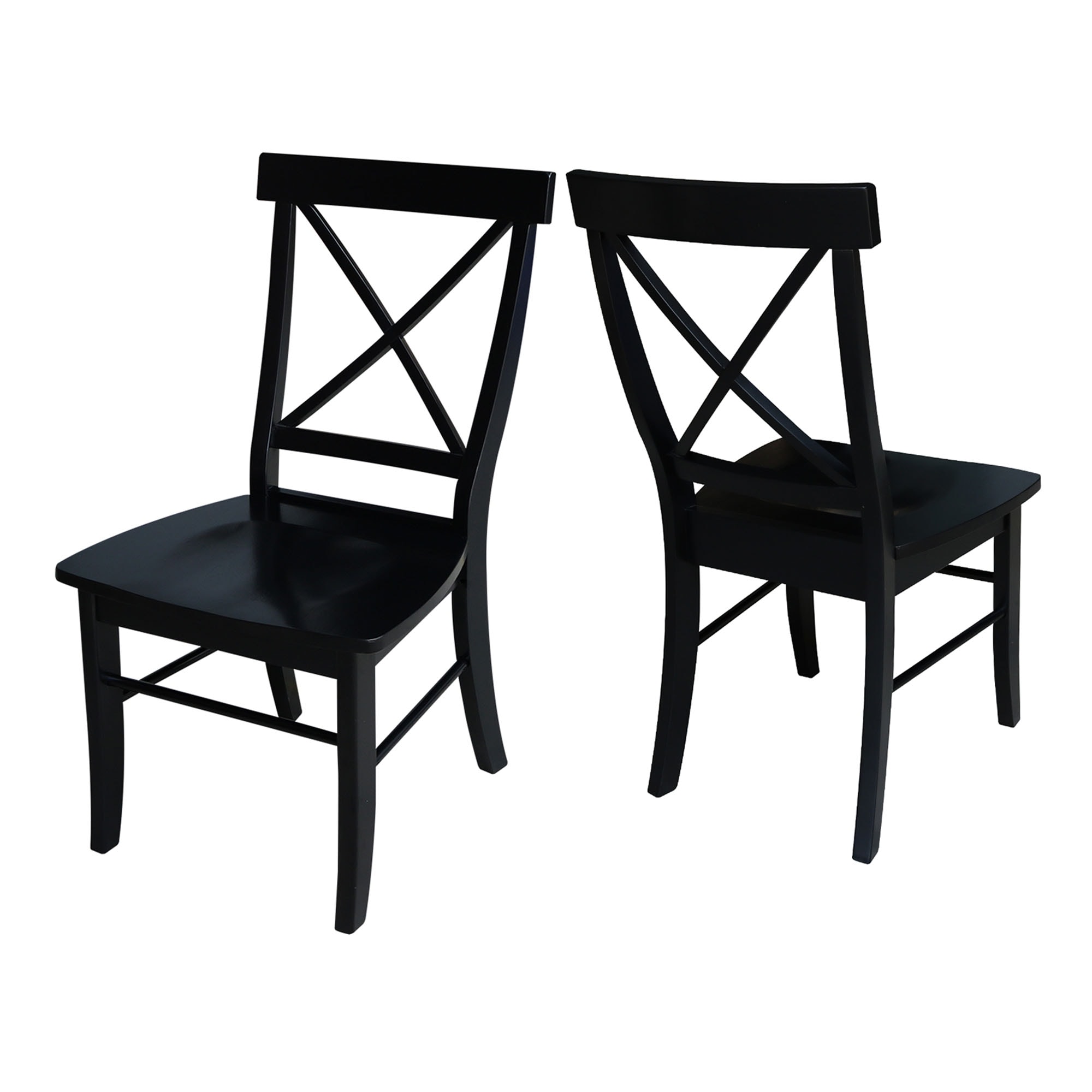 Elegant High-Back Cross Solid Parawood Side Chair in Black - Set of 2