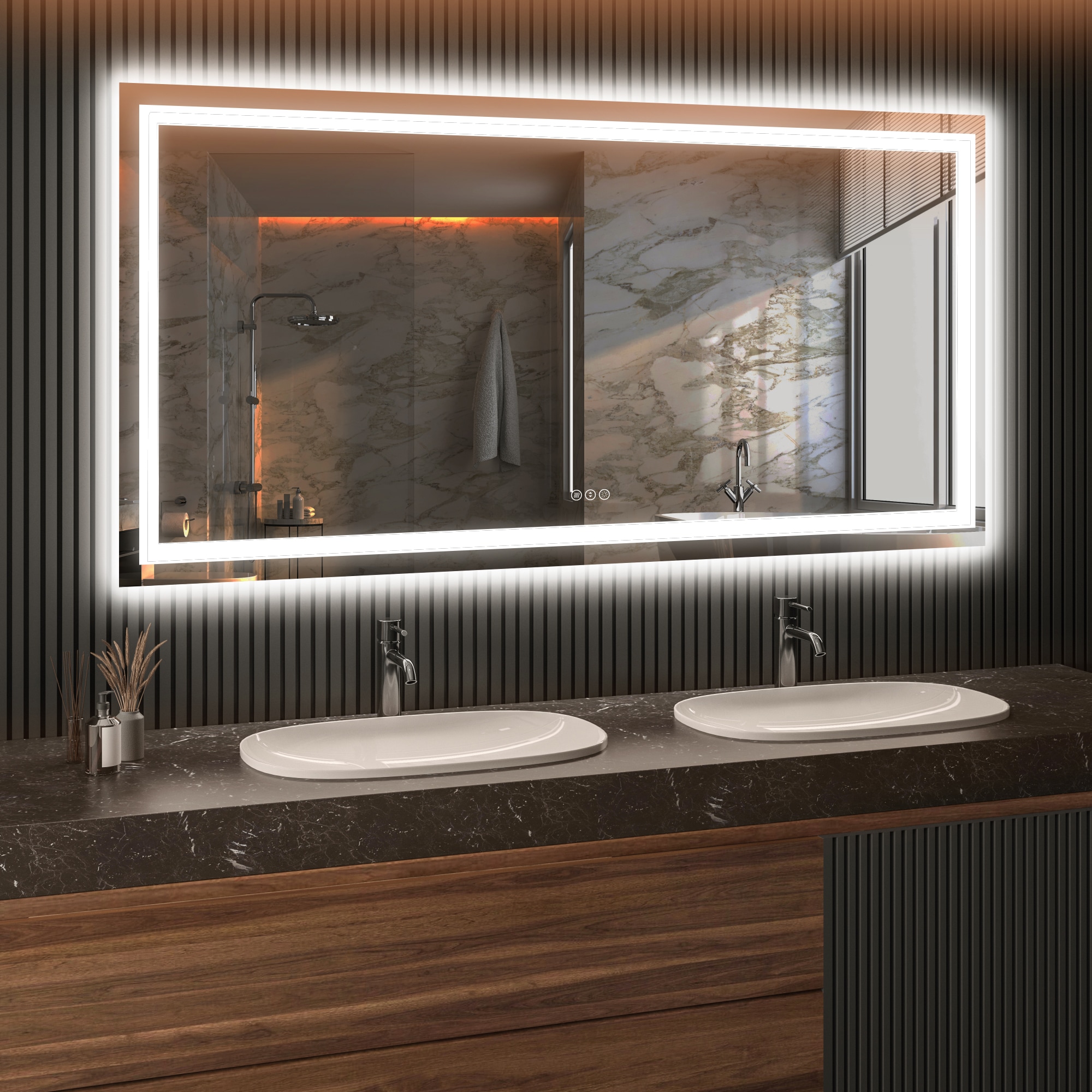 Royal Guard LBM4072 Smart 72-in x 40-in Polished Frameless Rectangle Dimmable LED Lighted Fog Free Bathroom Vanity Mirror ( Silver )
