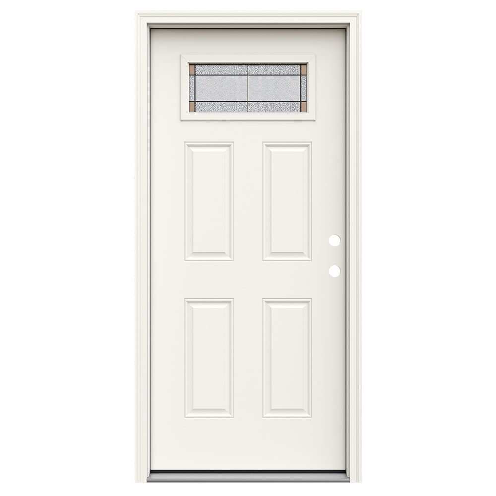 JELD-WEN JWPRO243600004 Ballantyne 36-in x 80-in x 4-9/16-in Steel 1/4 lite Left-hand inswing Primed Prehung Front Door with Brickmould Insulating core
