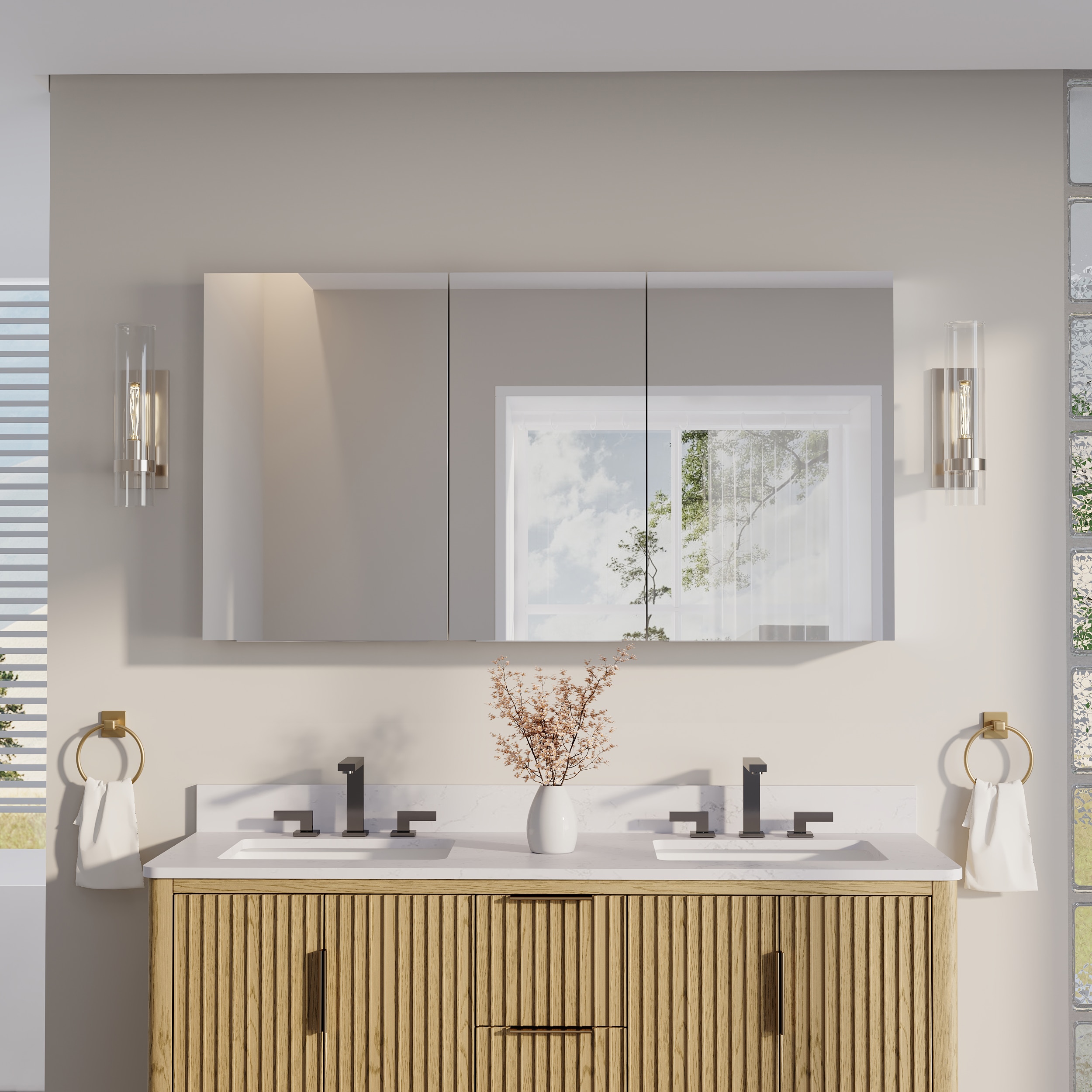 CALVON Medicine Cabinet 56-in x 30-in Surface/Recessed Mount Chrome Aluminum Mirrored Rectangle Soft Close Medicine Cabinet