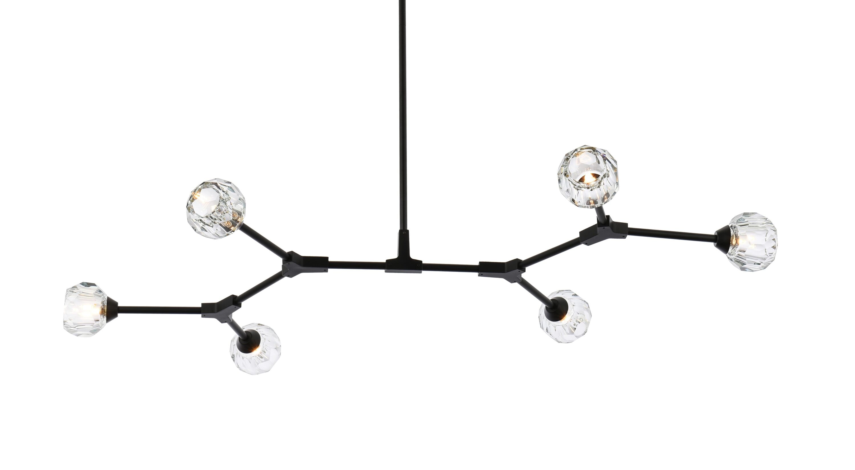 Modern Black Iron and Crystal 6-Light Pendant
