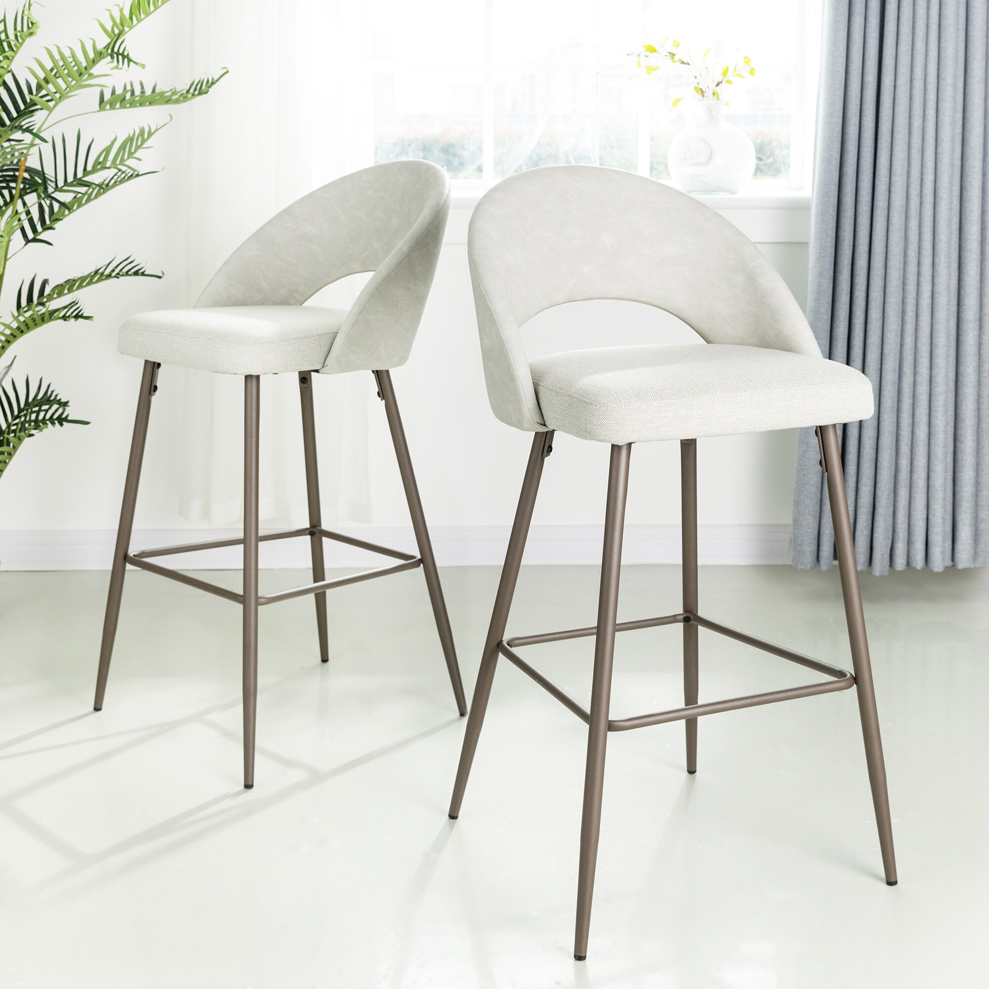 Glitzhome Set of 2 29.72-in H Bar height Upholstered Wood Bar Stool ...