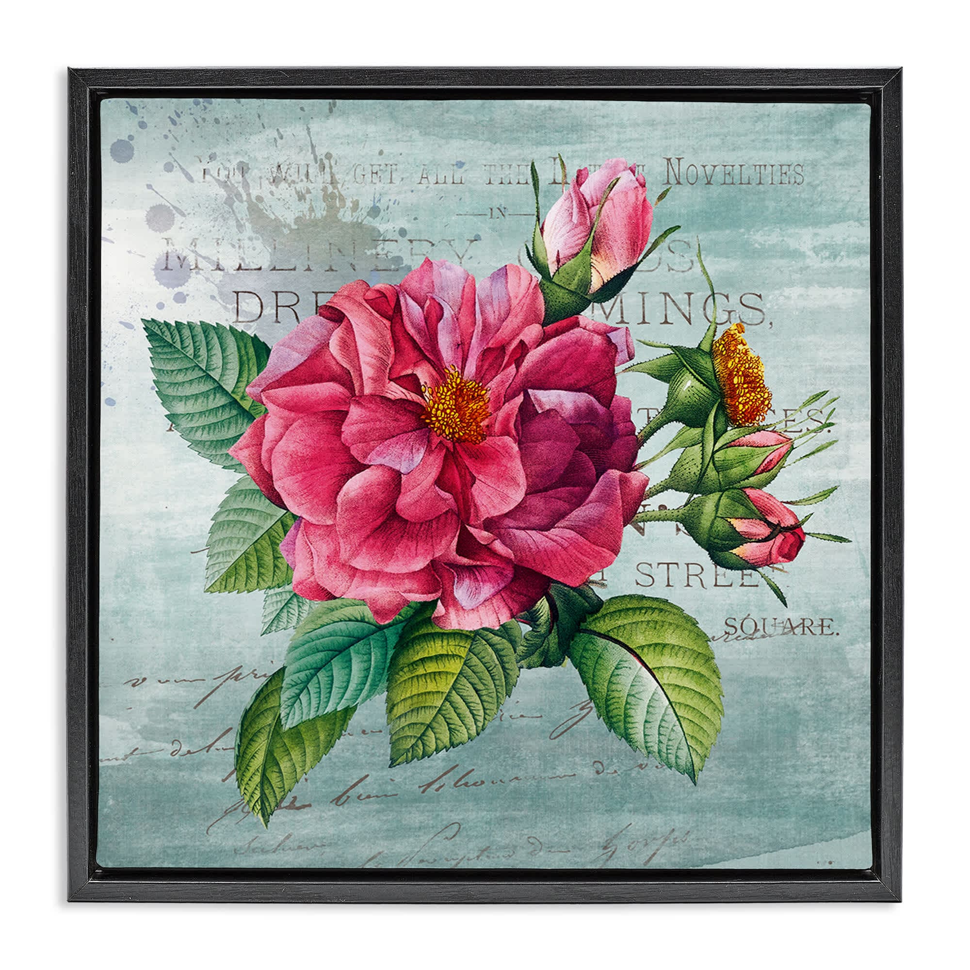 Stupell Industries BT-981-FFB-17X17 Pink Garden Flower over Rustic Black Framed Floater Canvas Wall Art By Susan Arnot 18 x 18