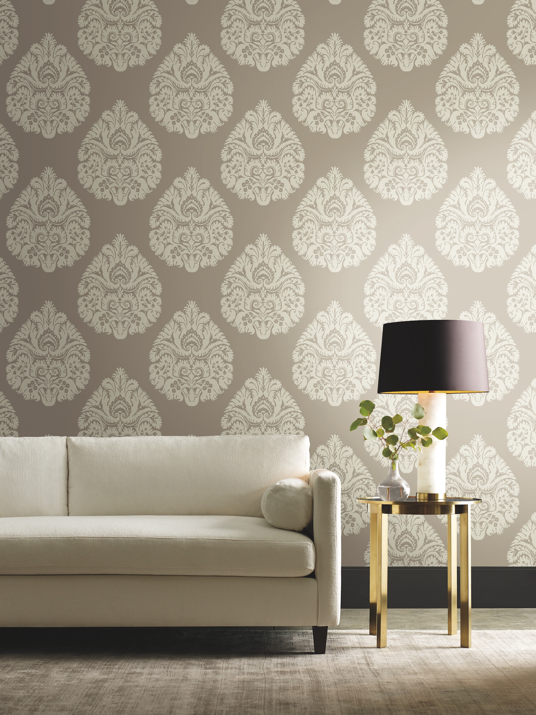 York Wallcoverings KT2142 Ronald Redding 24 Karat 60.8-Sq. Feet Neutral Non-woven Damask Unpasted Wallpaper
