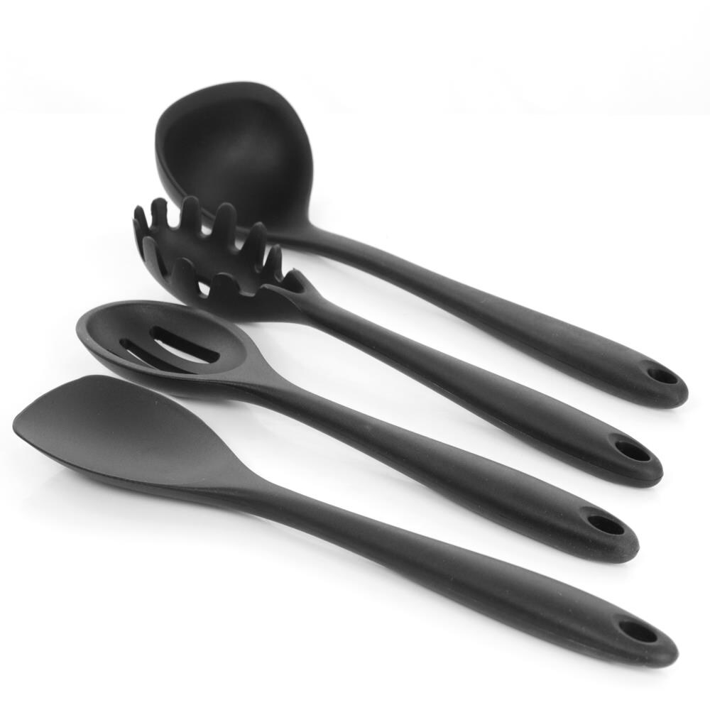 Hastings Home Kitchen Utensil and Gadget Set - 6 Piece Spatula and Spoons  on Ring - Black Plastic - Dishwasher Safe - Heat Resistant - Non-Stick in  the Kitchen Tools department at