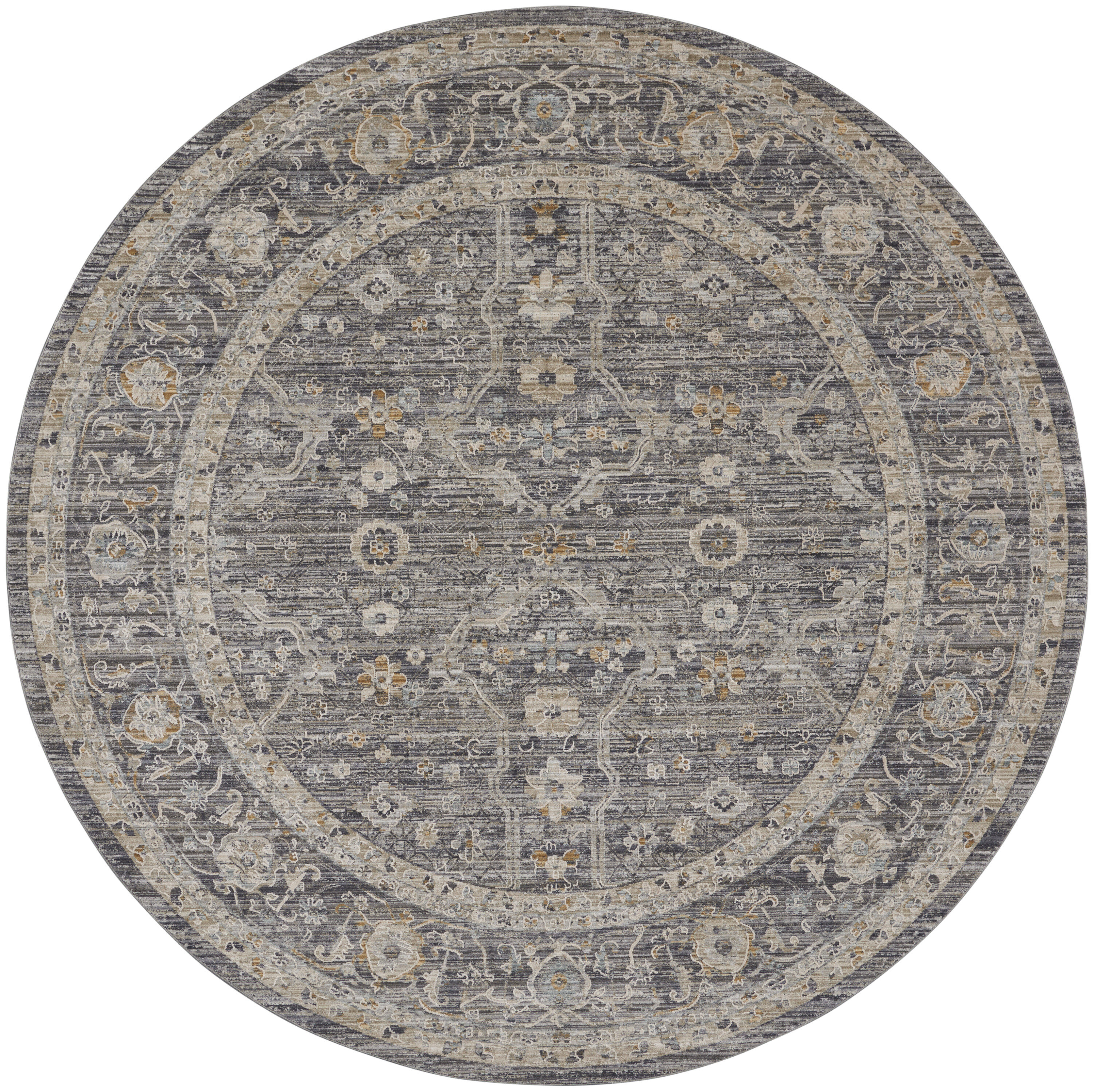 Nyle Slate Multicolor Round Bohemian Floral Rug