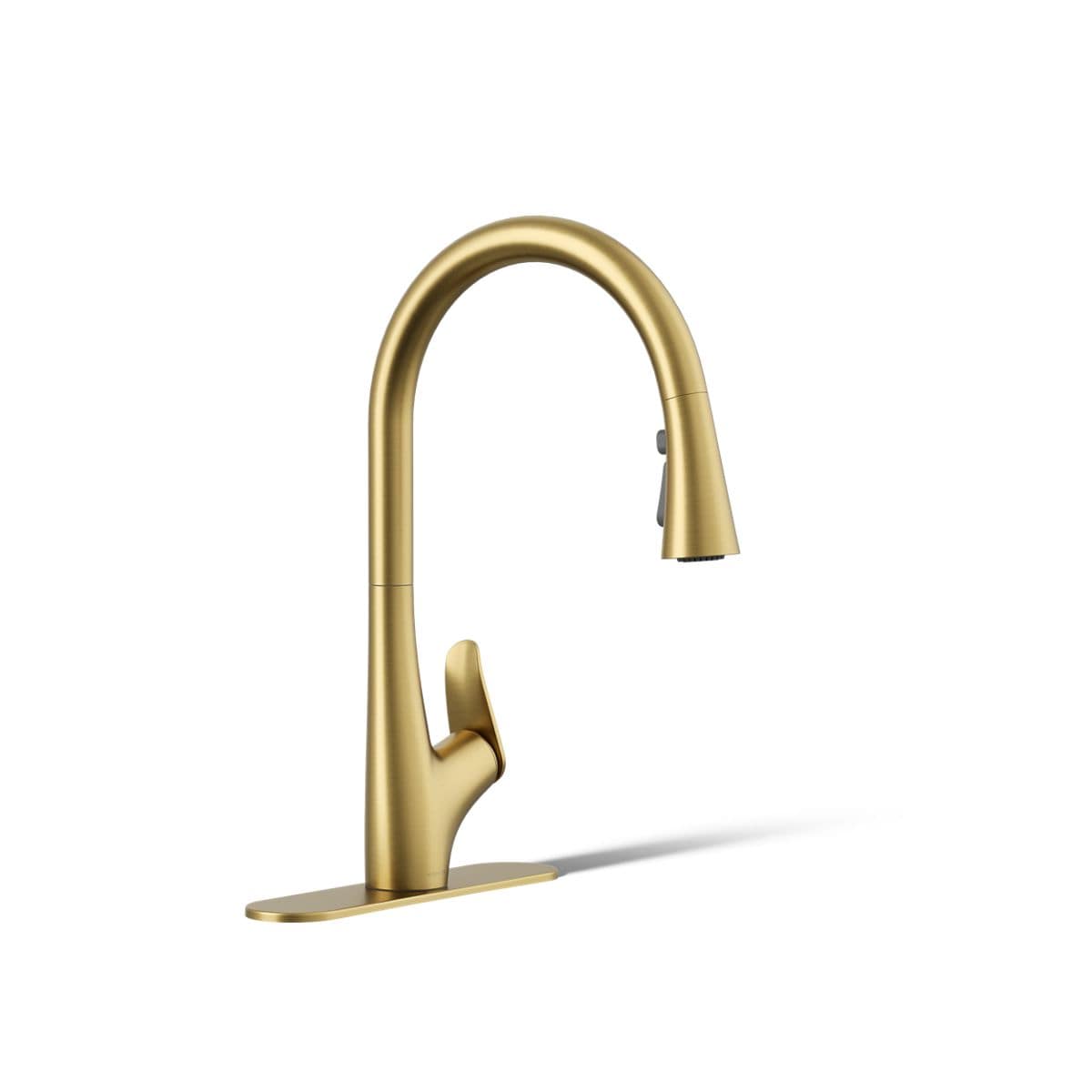 KOHLER R31548-2MB Leto Vibrant Brushed Moderne Brass Single Handle Deck-mount Handle Residential Pull-down Kitchen Faucet with Sprayer ( Deck Plate Included )