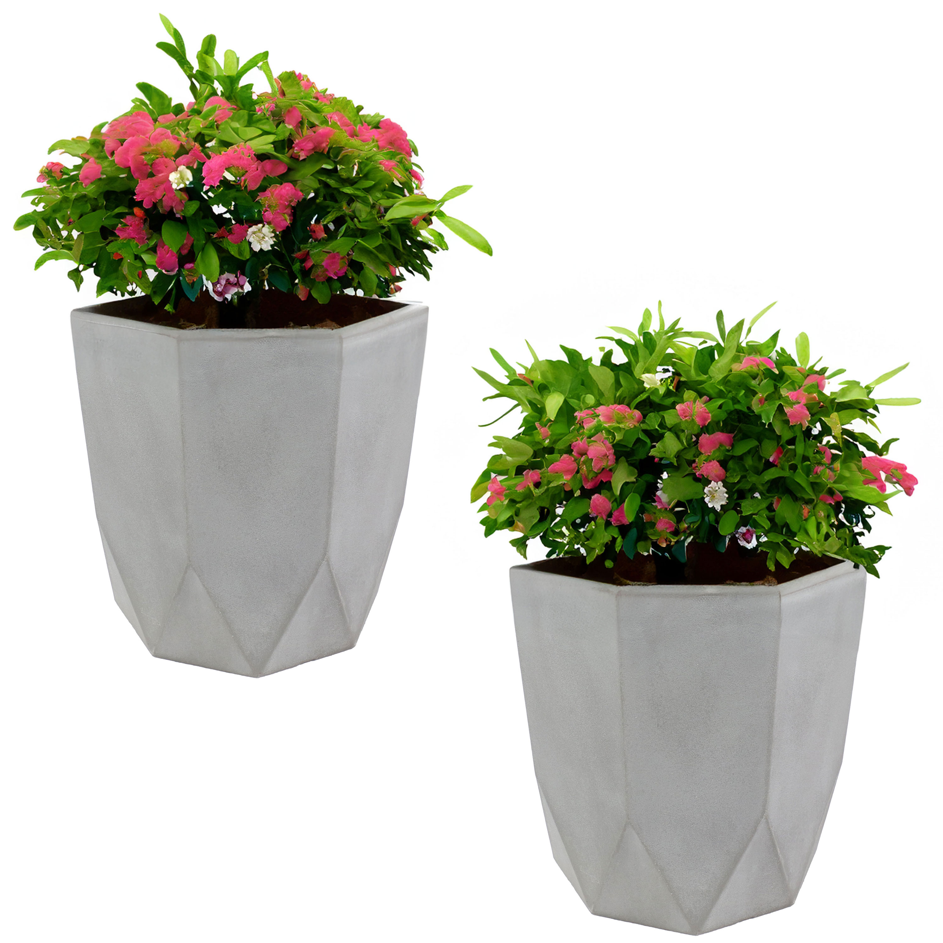 Sunnydaze Decor DG-885-2PK 2 -Pack Round 14.0-in W Medium Gray Resin Outdoor Planter