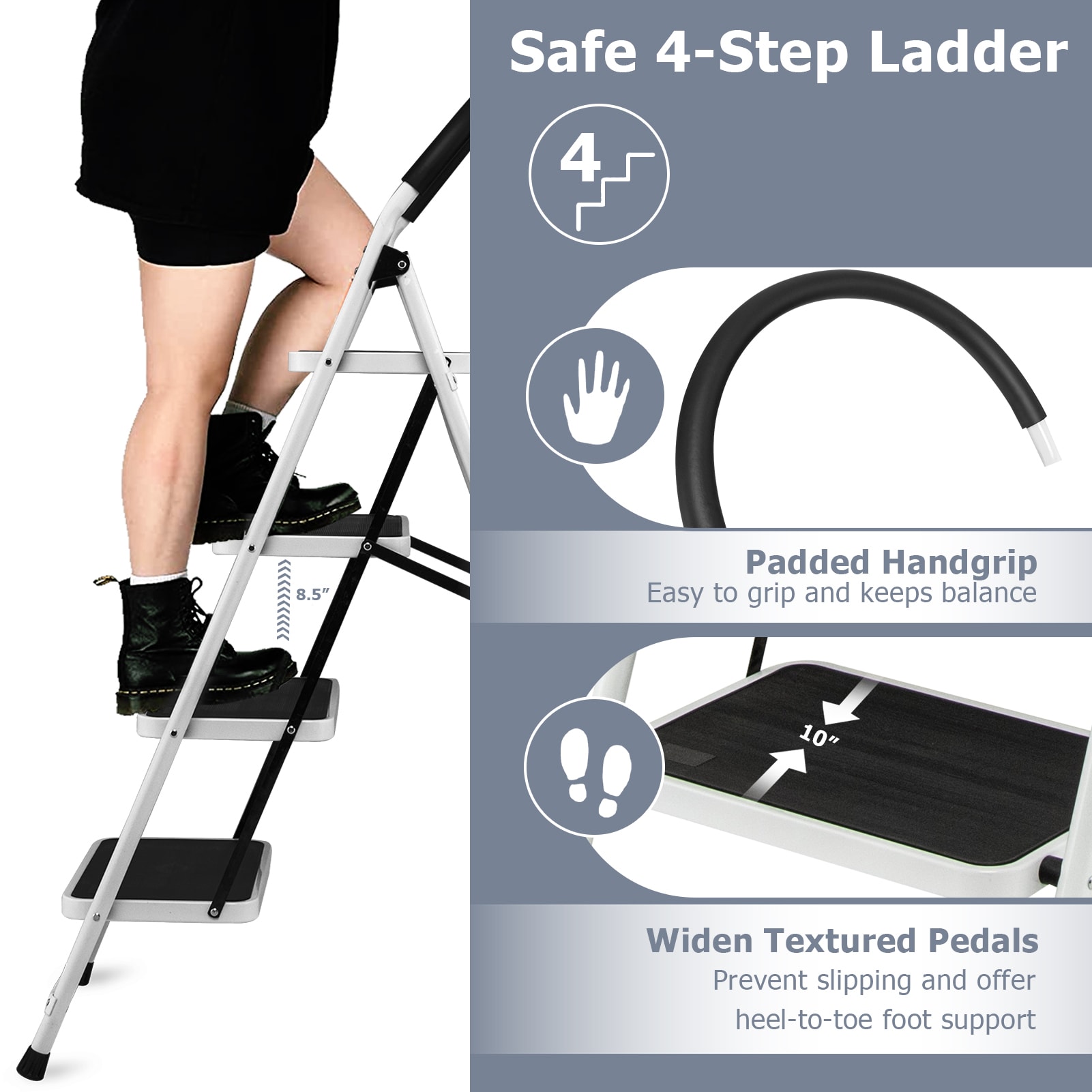 WELLFOR 4-Step 330-lb Capacity Black Iron Foldable Step Stool TL-HGY-35311 Sansujyuku sansujyuku.com