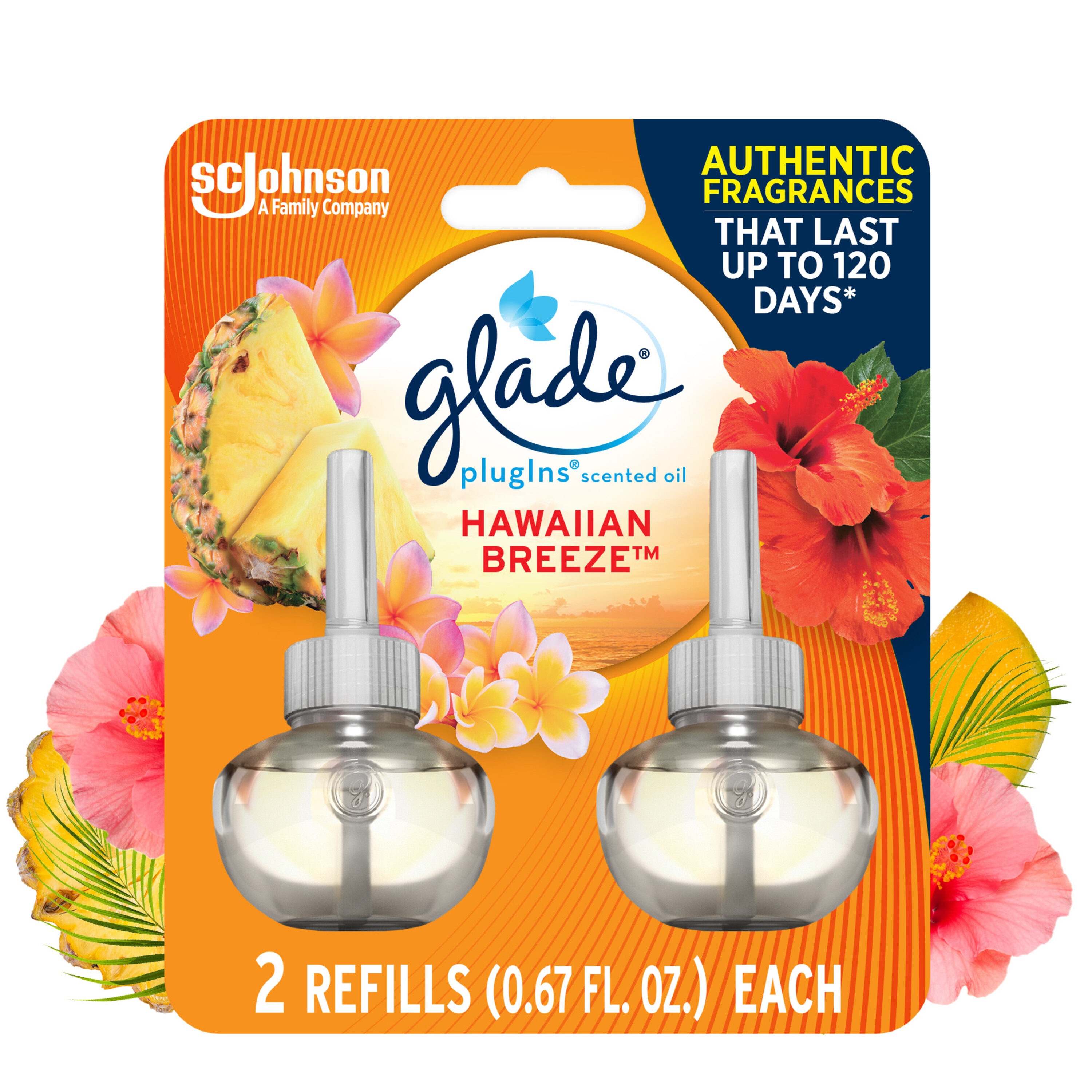 Glade PlugIns Scented Oil Refills, Hawaiian Breeze - 3 pack, 0.67 fl oz refills