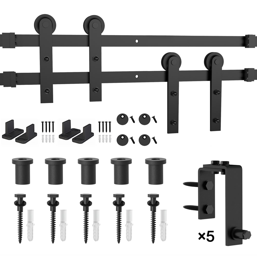 WINSOON GCM2878 79-in Matte Matte Black Indoor I-strap Double bypass Barn door hardware kit