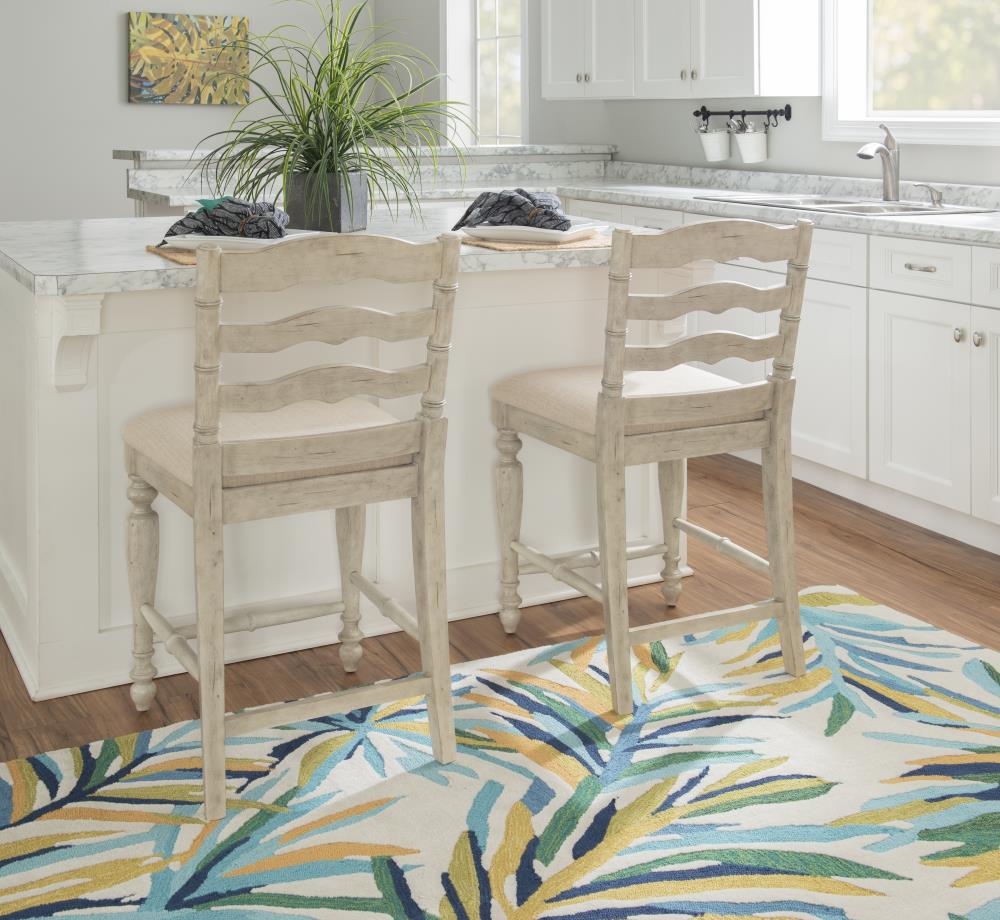 Elegant Marino 24" White Washed Wood Counter Stool with Linen Seat