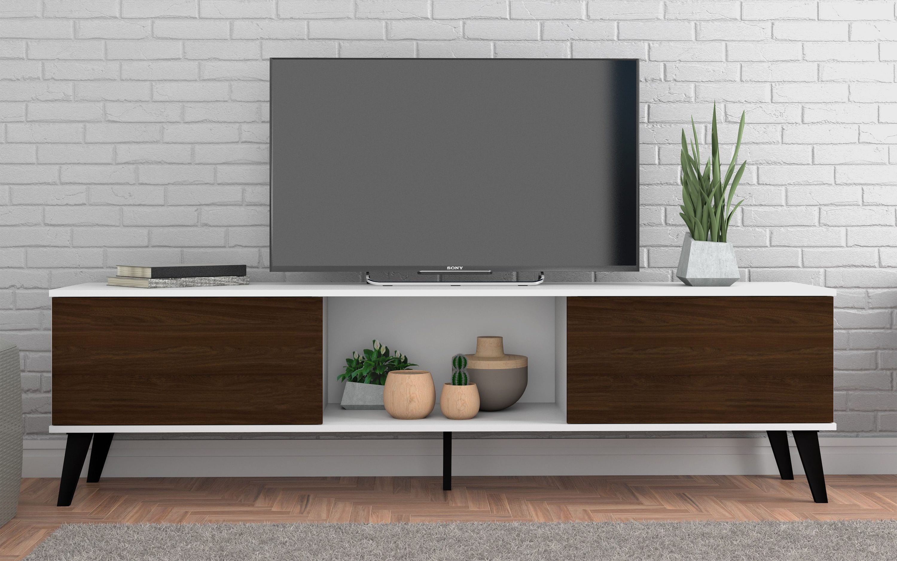 Manhattan Comfort 176AMC188 Doyers Modern/Contemporary White and Nut Brown TV stand ( Accommodates TVs up to 70-in )