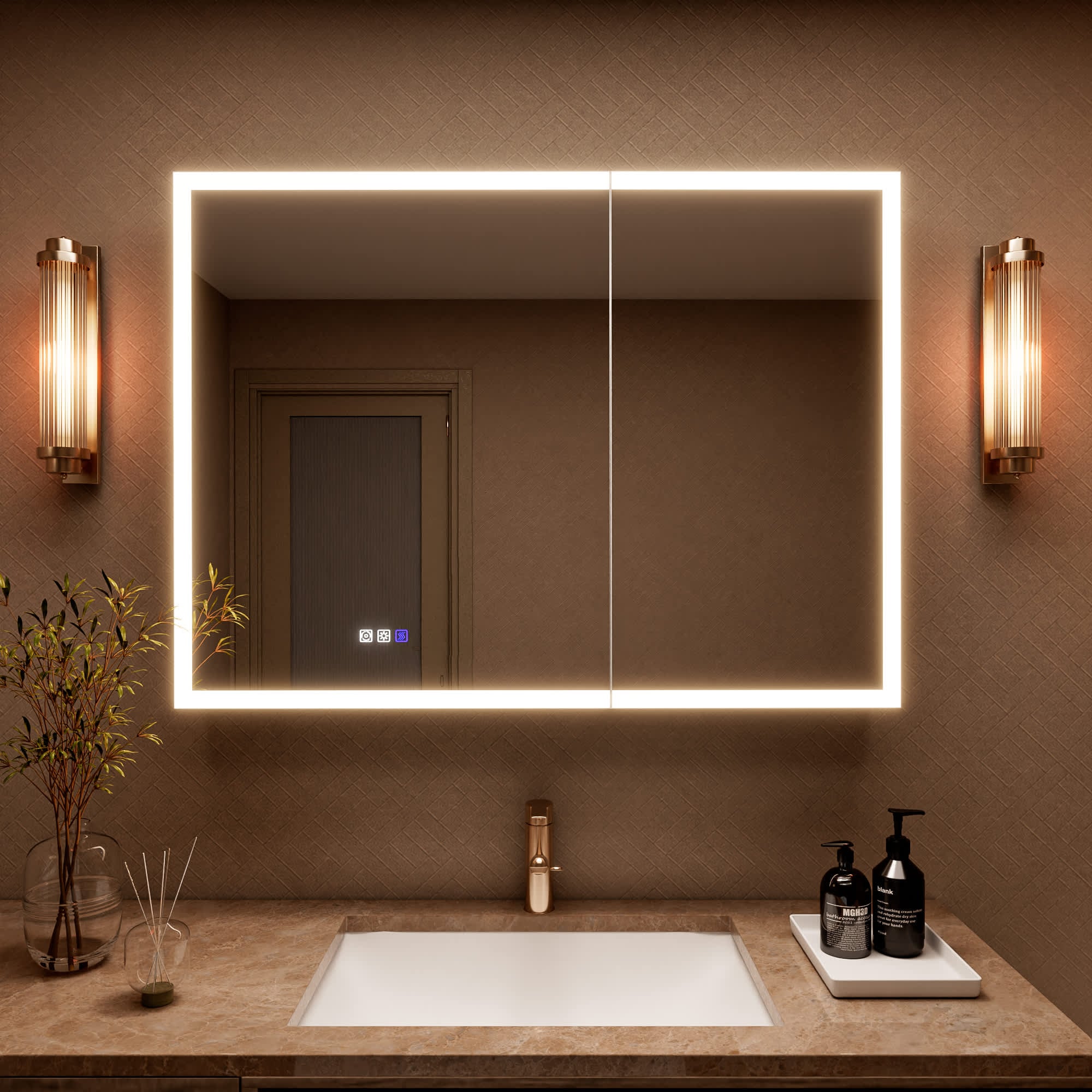 ExBrite 40-in W x 30-in H LED Lighted Aluminum Medicine Cabinet with Mirror Anti Fog Soft Close Door Surface or Recessed Mount