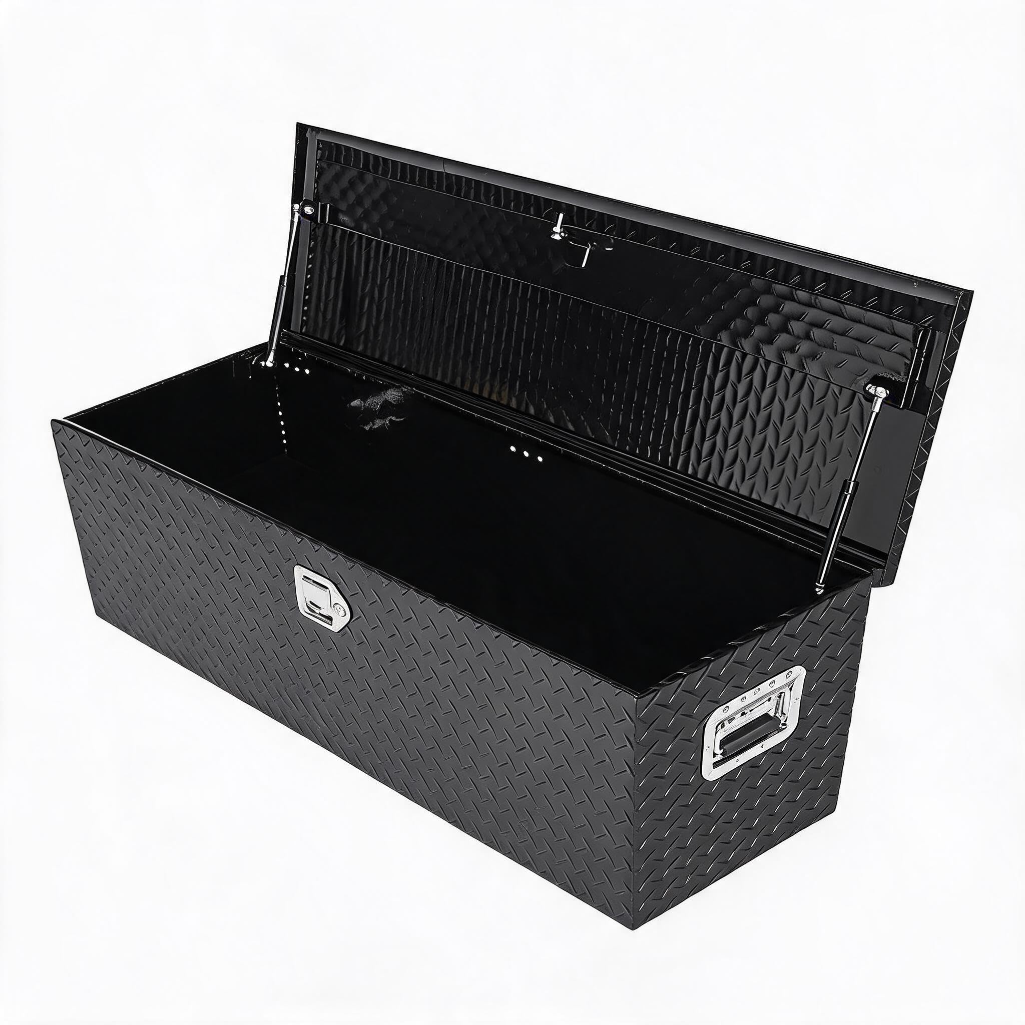 Assile 48 in Black Aluminum Truck Tool Box with Sliding Shelf and Secure Lock