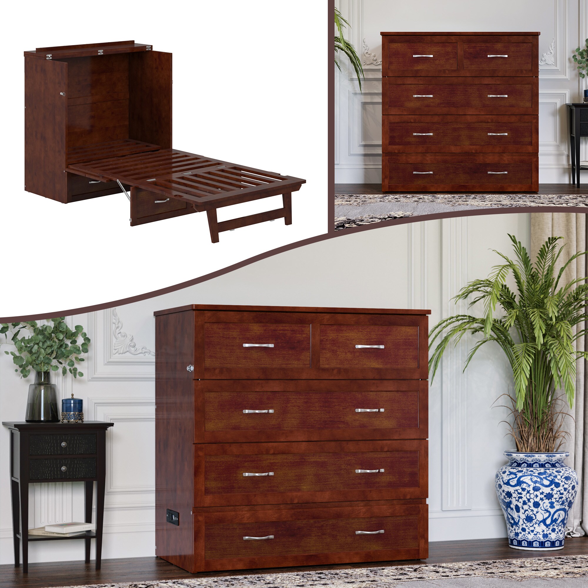 AFI AC571104 Vivian No Mattress Walnut Twin extra long Wood Murphy Bed with Storage