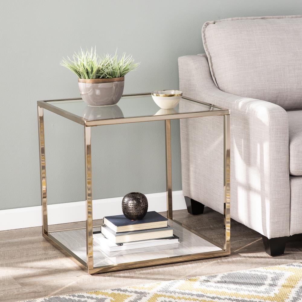 Boston Loft Furnishings Olovare x Glass 22-in End 22-in W Champagne End Tables at in Modern department Assembly Required H Table the