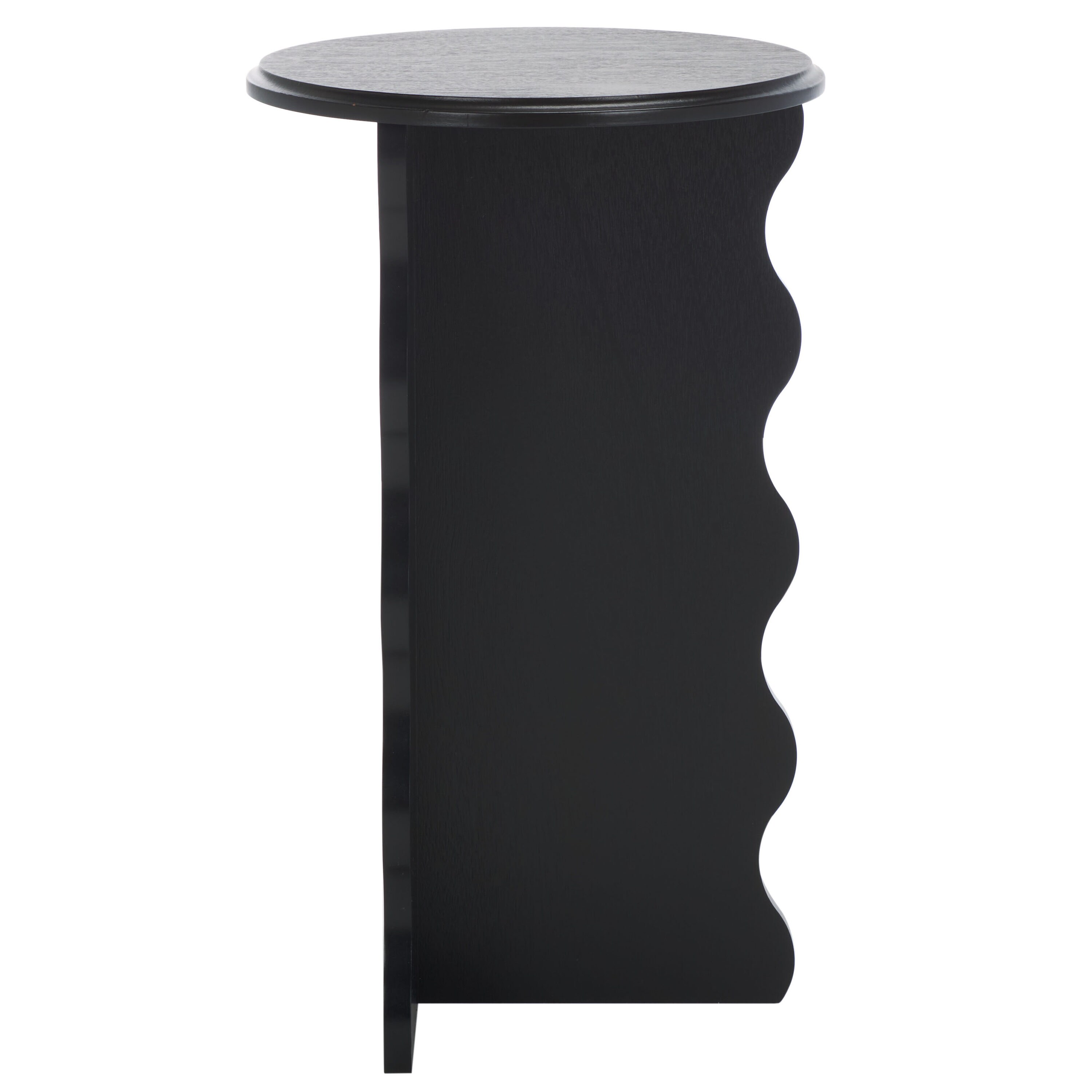 Matte Black Round Wavy Wood Accent Table, 15" x 22"