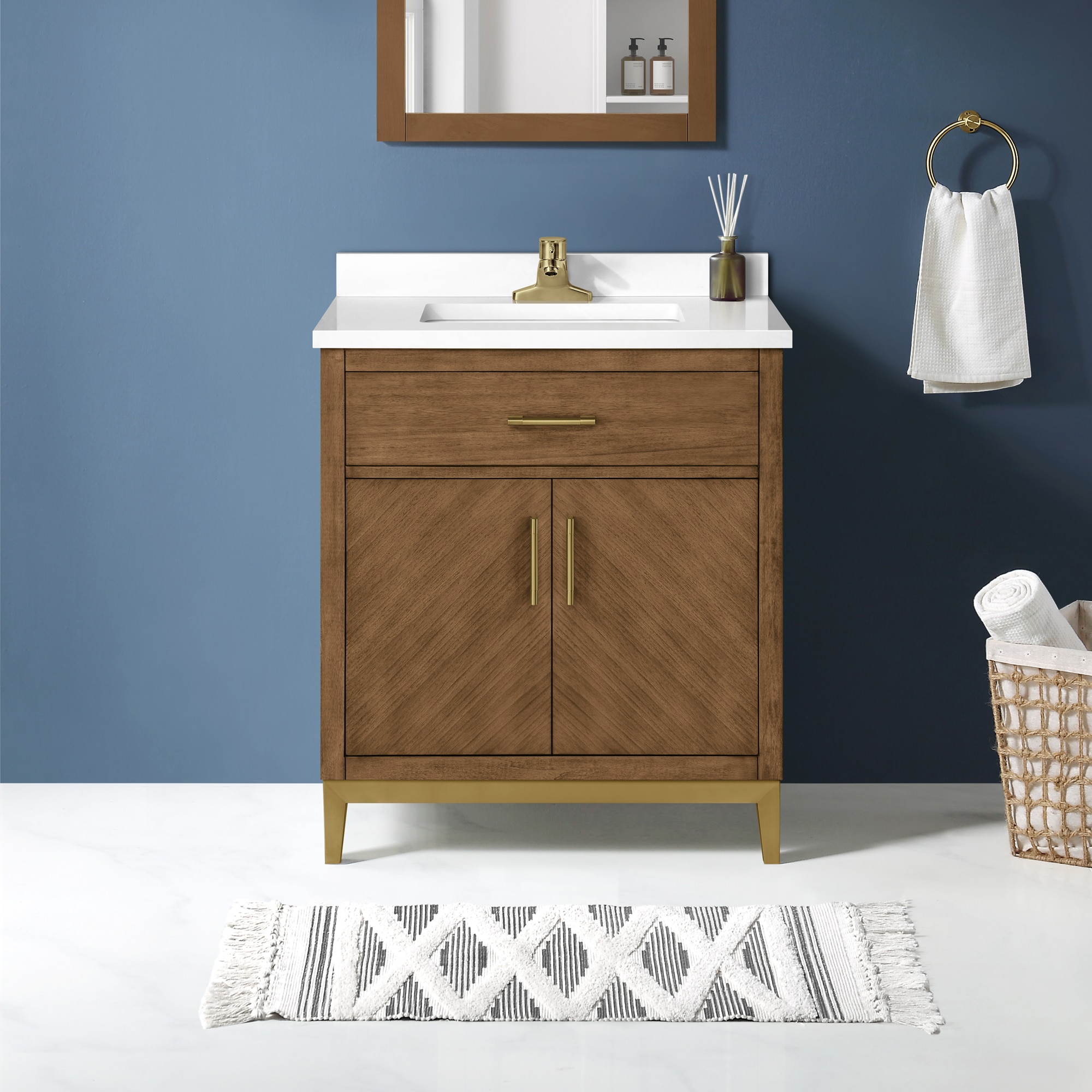 OVE Decors 15VVA-LUDO30-168 Diya 30-in Macchiato Undermount Single sink Bathroom Vanity with White Engineered marble Top