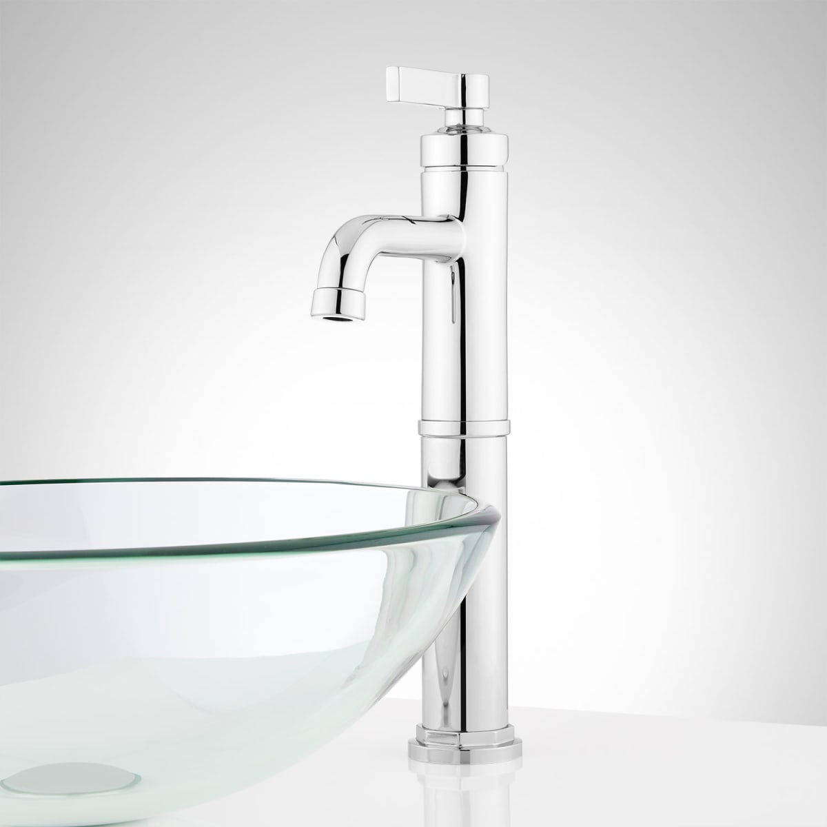 Signature Hardware 447918 Greyfield Chrome Vessel 1-handle WaterSense Mid-arc Residential Handle Bathroom Sink Faucet with Drain