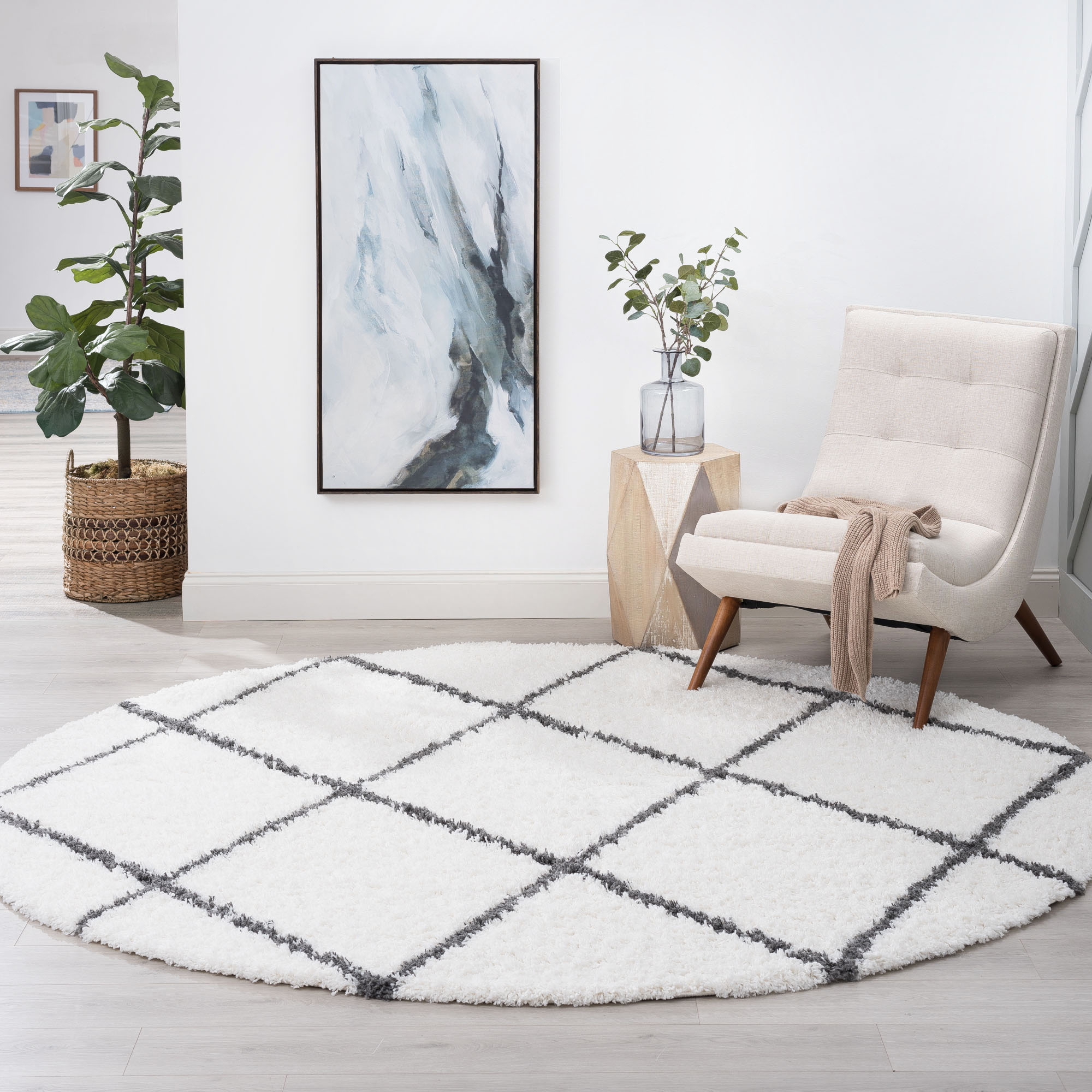 Tayse JRS1100 6RND Jersey Shag 6 x 6 (ft) Loomed Polypropylene White Round Indoor Area rug
