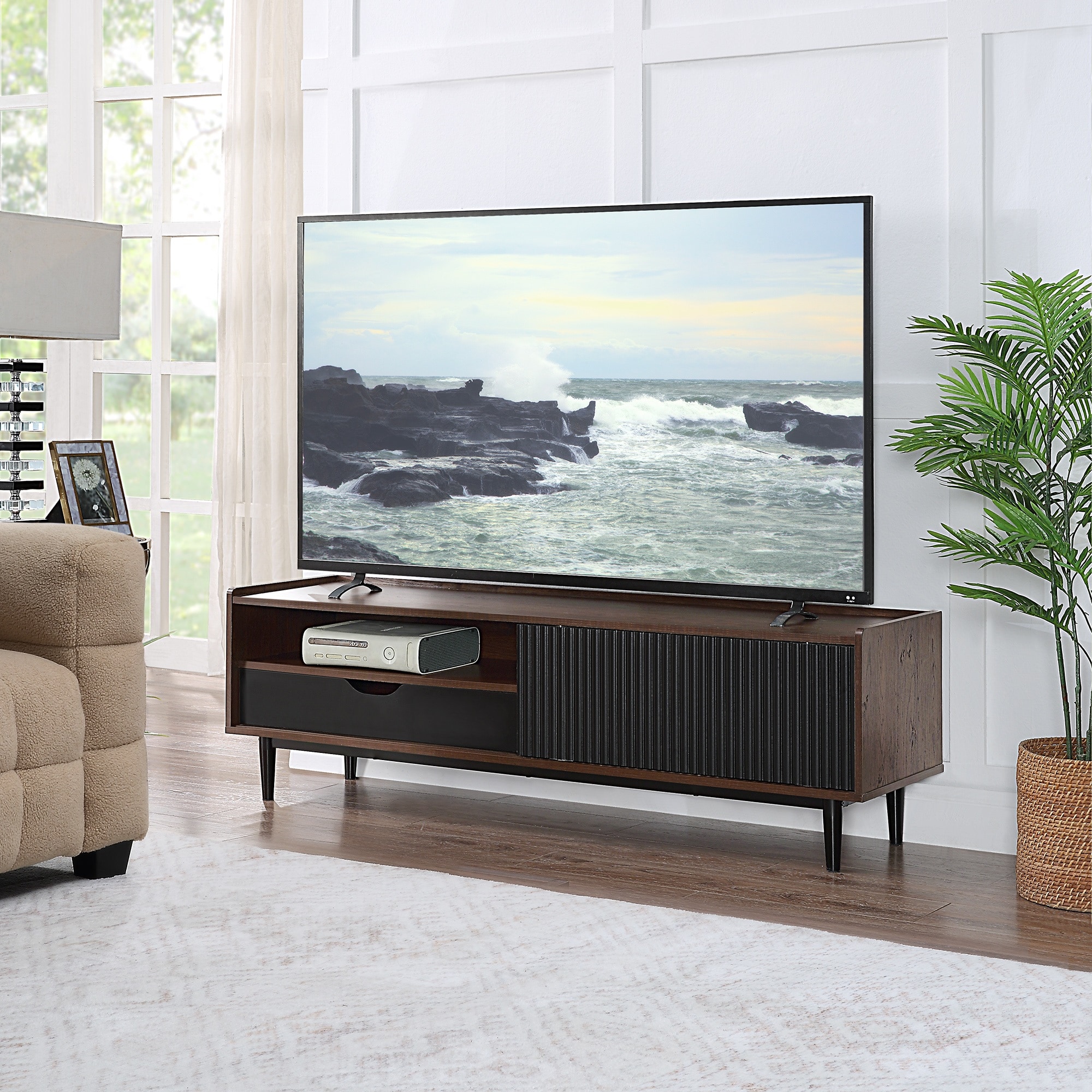 Manhattan Comfort TV-8GLF-BK Modern/Contemporary Dark Brown and Black TV stand ( Accommodates TVs up to 55-in )