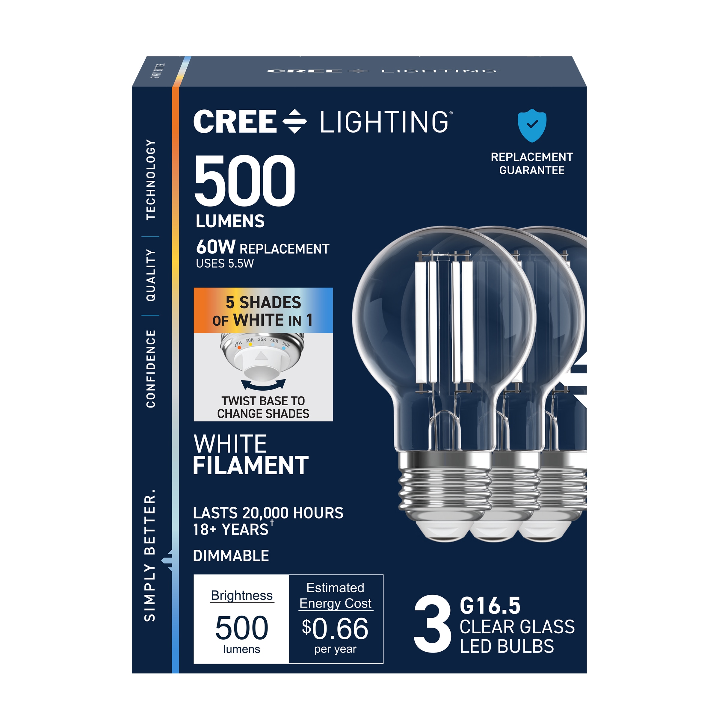 Cree Lighting 60 -Watt EQ G16.5 Switchable white Medium screw base E26 Dimmable LED Decorative Light Bulb 3 -Pack