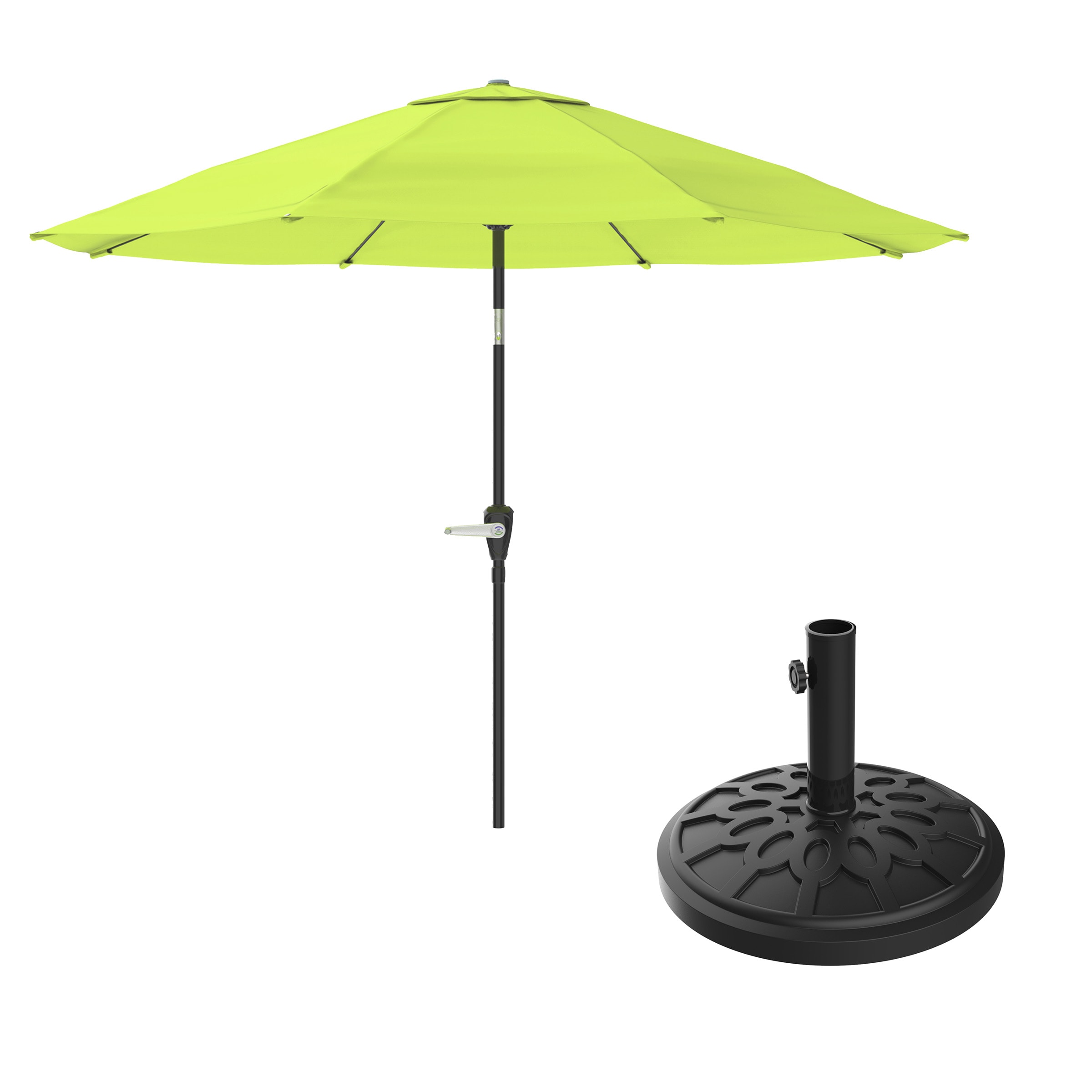 Pure Garden 50-100-LGB 10-ft Steel Green Push-button Tilt Market Patio Umbrella with Base