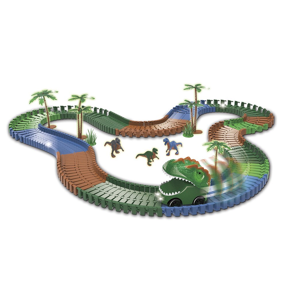 Magic Tracks Dino Chomping Car Toy Racetrack Set - 8ft Track with Raptor  Figurines and Trees - Bendable and Customizable Speedway in the Kids Play  Toys department at