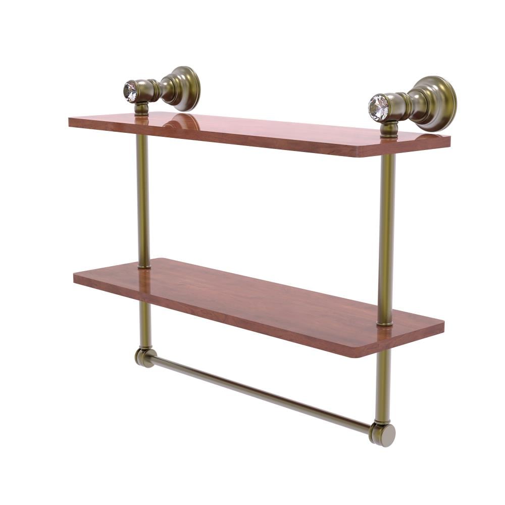 Allied Brass CC-2-16-TB-IRW-ABR Carolina Crystal Antique Brass 2 -Tier Wall mount Bathroom Shelf ( 16-in x 9.5-in x 5-in )