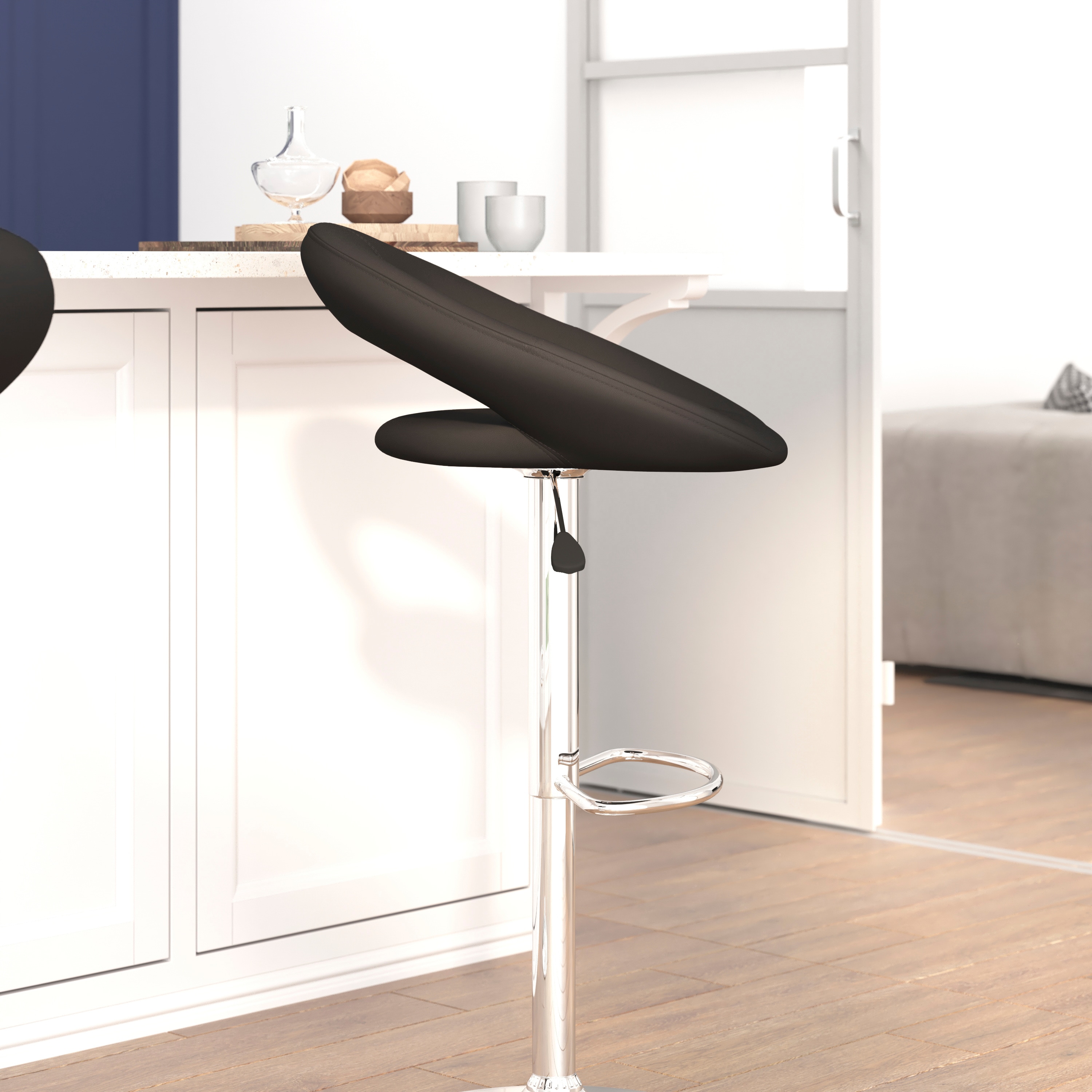 Orbit-Back Swivel Adjustable Stool in Black Vinyl with Chrome Base