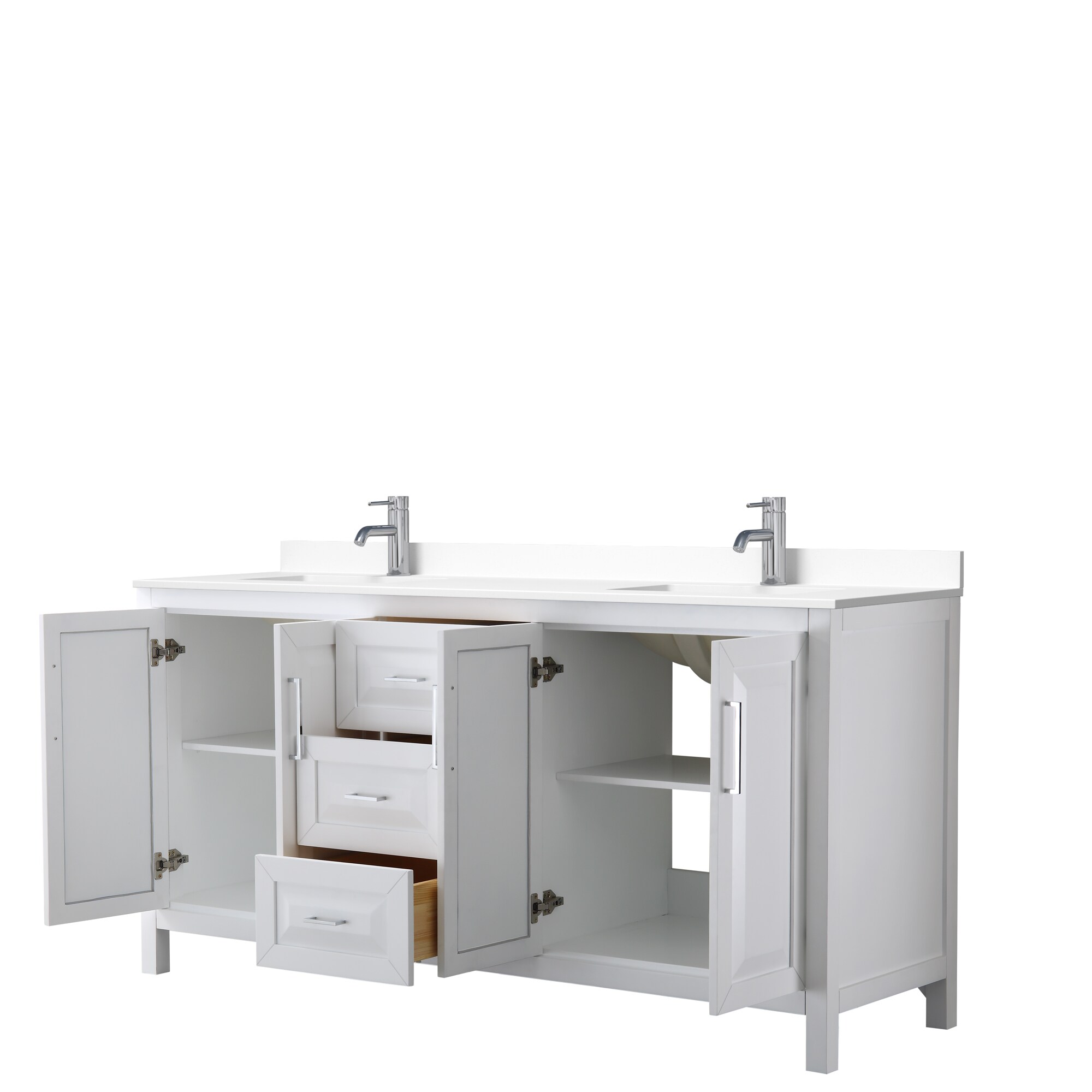White Double Freestanding Bathroom Vanity with Marble Top