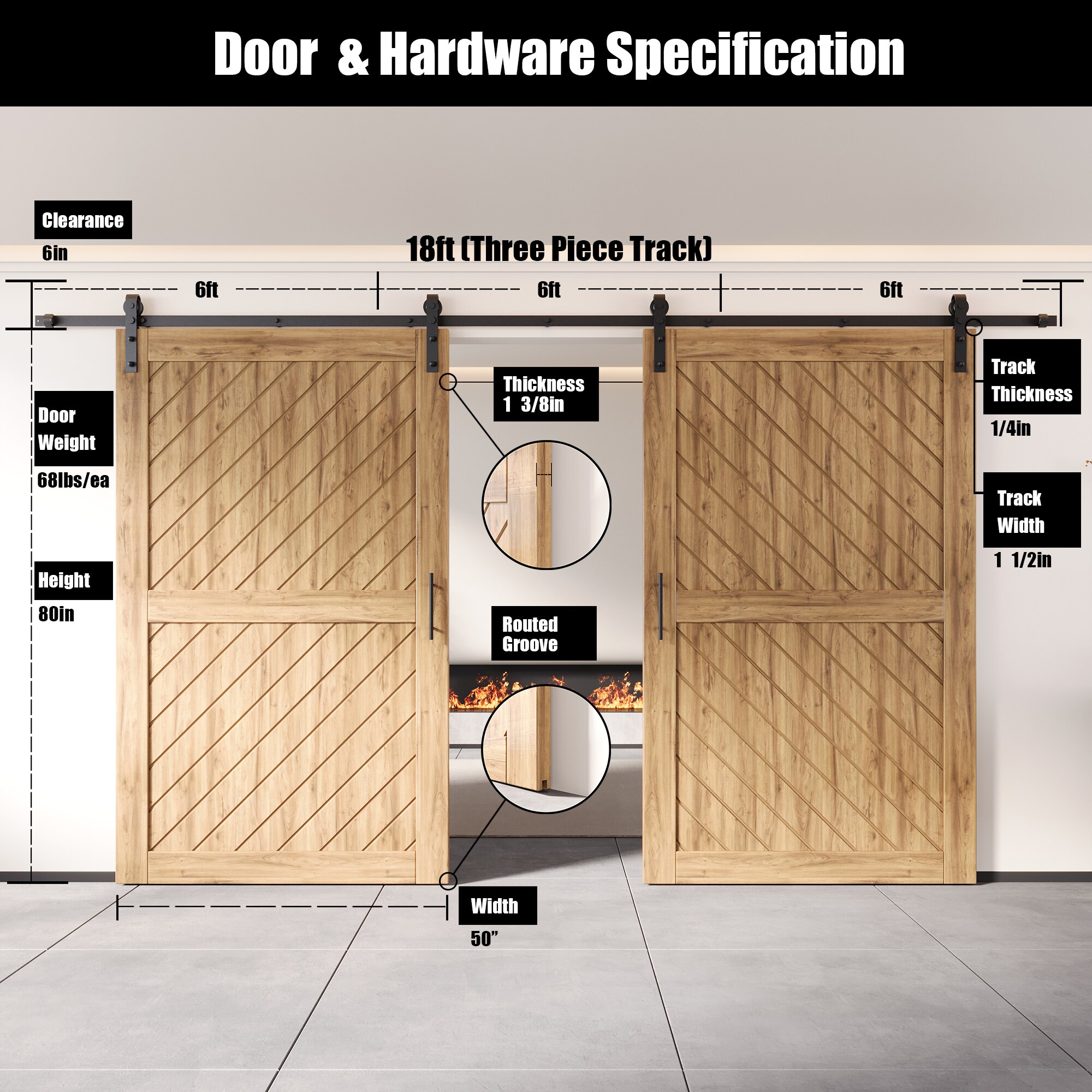 HOMACER YT2TGH216C-XT1-5080 Barn-Doors - View #2