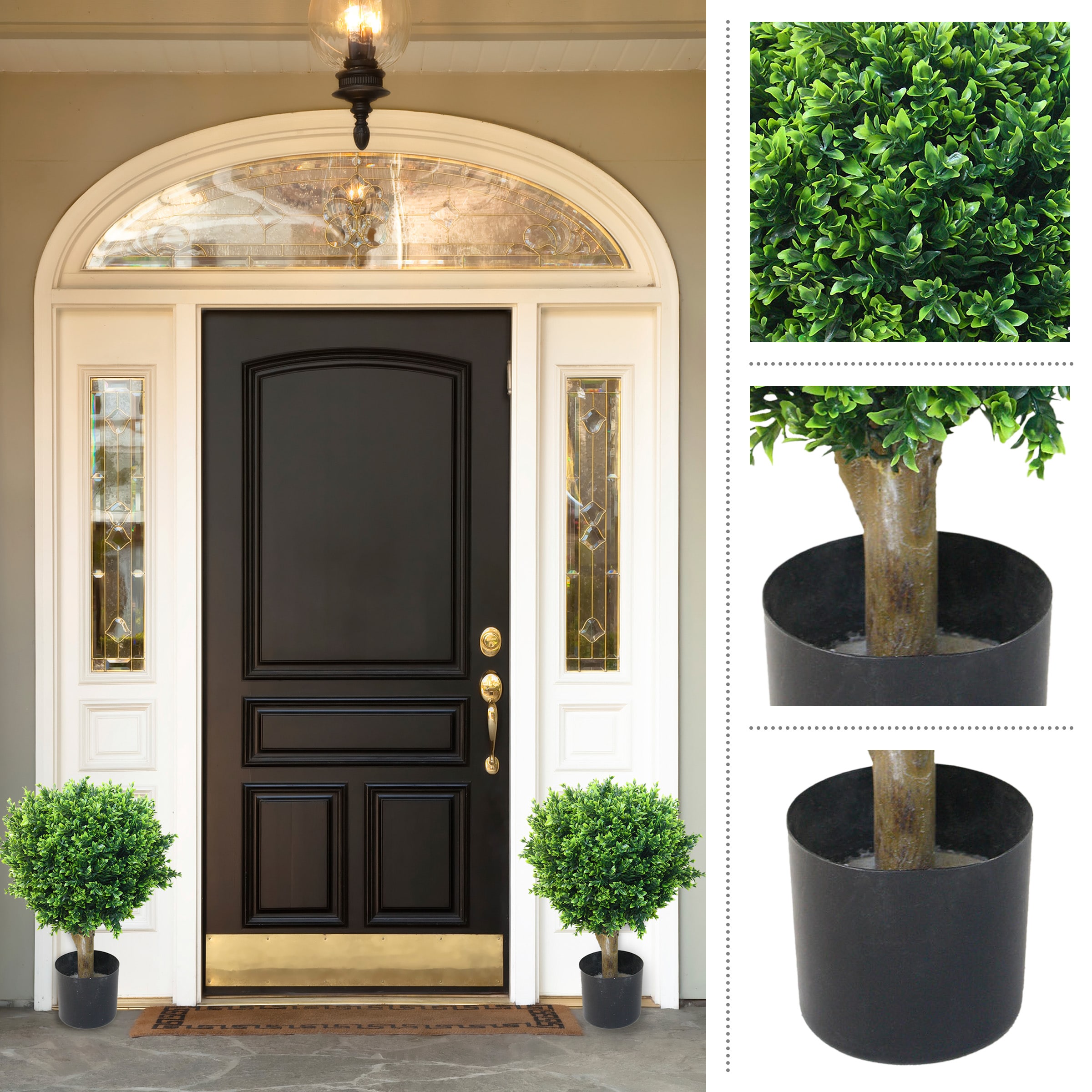 Nature Spring 24" Green Artificial Hedyotis Topiary Trees - Set of 2