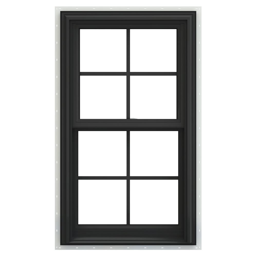 JELD-WEN LOWOLJW240200031 V-2500 27-1/2-in x 53-1/2-in Bronze White Vinyl New construction Double Hung Window Low-E argon Double Pane Glass with Grids (Full Screen Included)