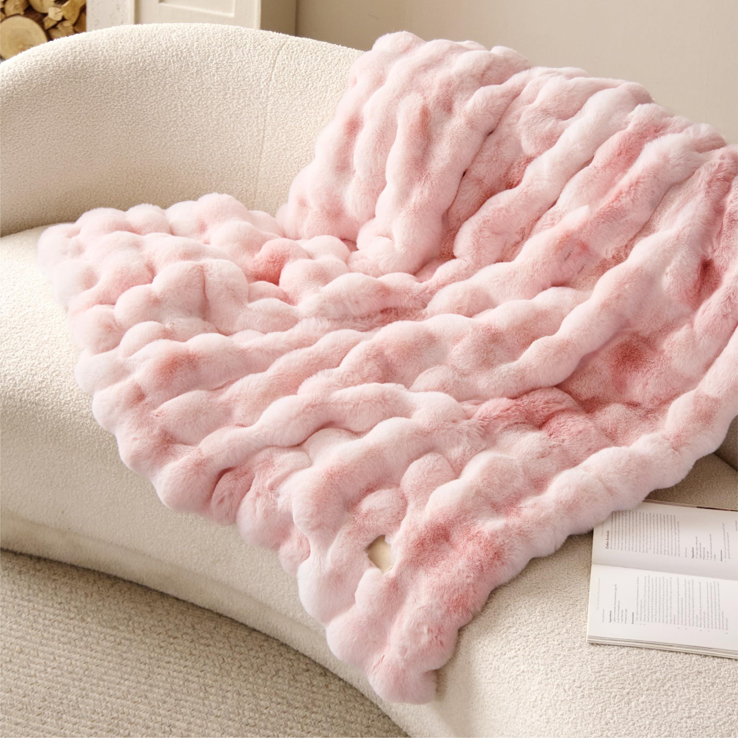 PIGFDK Tie-dye Pink 50x60in Fluffy Faux Throw Blanket Soft Fuzzy Fleece Cloud-Like Warm Cozy Couch Bed Decor Gift Women Teen Birthday Anniversary