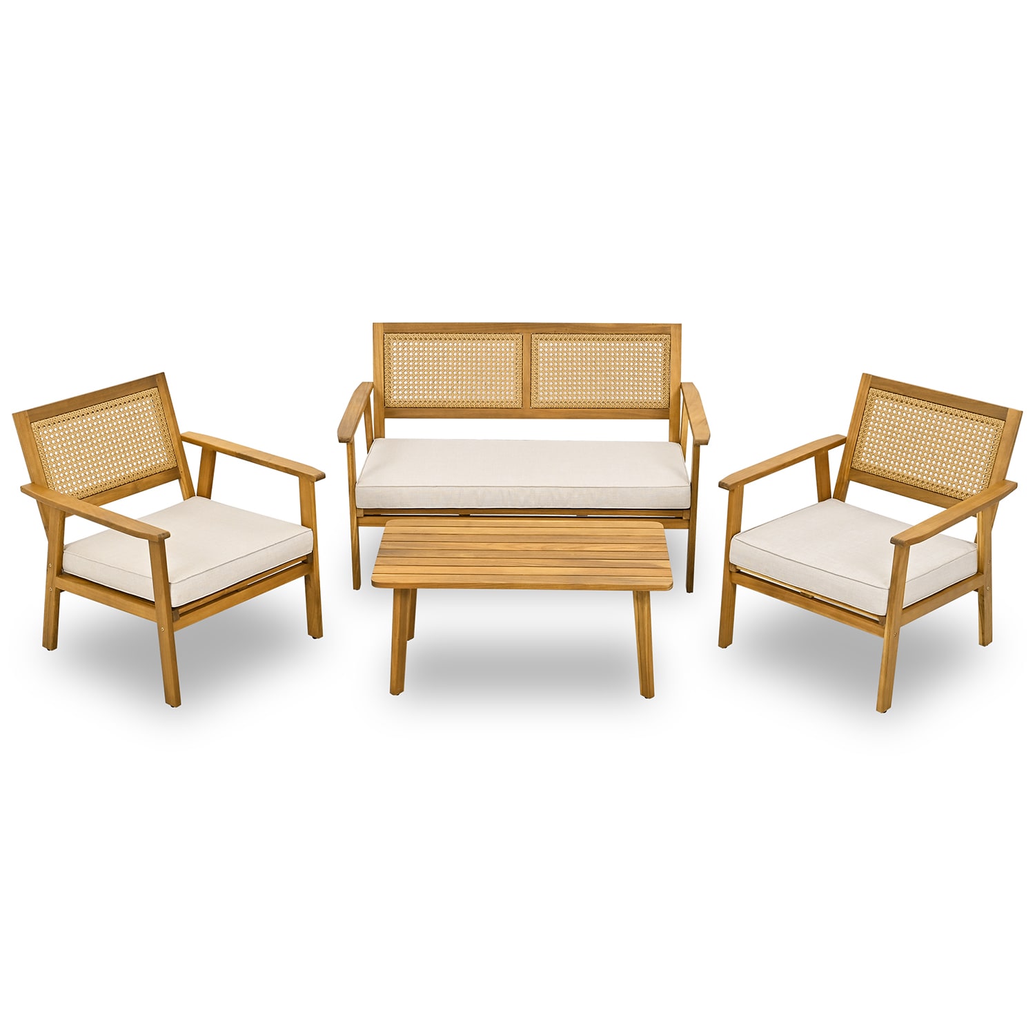 Bybafun YA3800052 4 -Piece Patio Conversation Set with Tan Cushions
