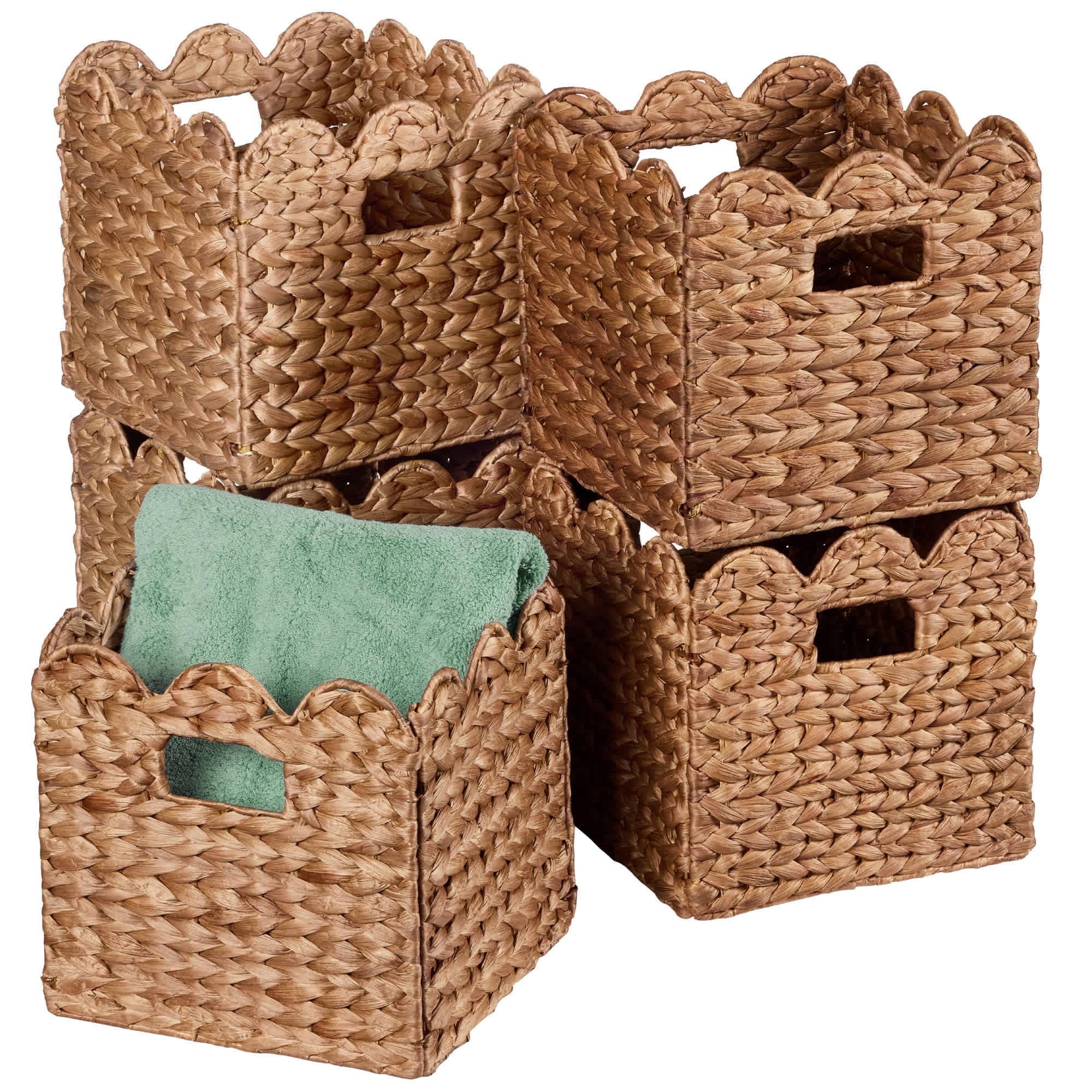 Best Choice Products  Scalloped 10.5 x 10.5in Hyacinth Storage Basket Set of 5 - Chestnut